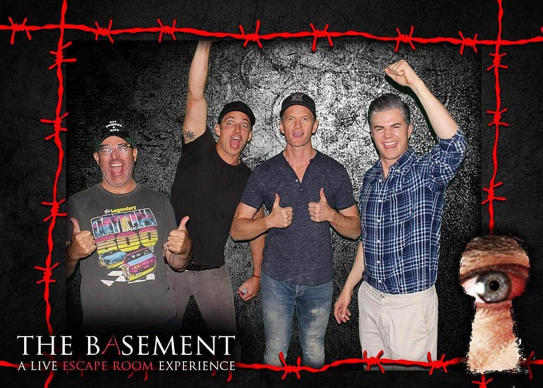 ニール・パトリック・ハリスさんのインスタグラム写真 - (ニール・パトリック・ハリスInstagram)「Best escape room around. The Basement L.A. is multiple chapters, each with smart puzzles, remarkable production values, live actors - truly great. In one, we were escaping an elevator shaft with the actual elevator lowering from above us, gushing water below us, smoke filling the room, just madness. Worth a trip. Or many, depending on how you do. Bravo, @thebasementla. #mindblown #weescaped」4月26日 7時07分 - nph