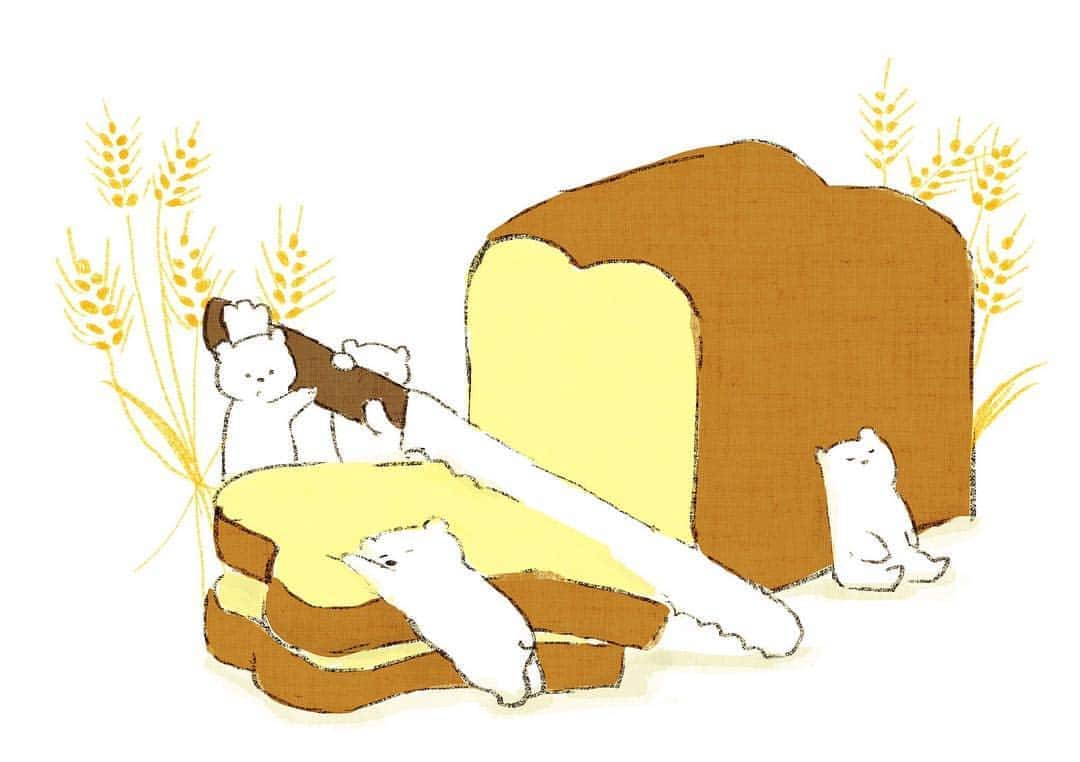 momoroさんのインスタグラム写真 - (momoroInstagram)「布団作り #illustration #momoro#cat#bear#polarbear #bread#パン#くま#クマ#熊#しろくま#シロクマ#パン#ももろ#イラスト」4月26日 7時59分 - momoro6666