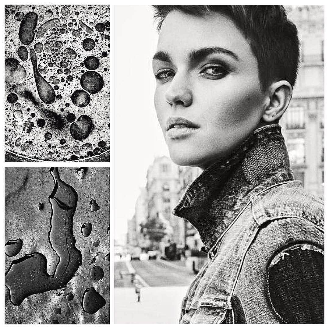 JO BAKERのインスタグラム：「R U B Y • R O S E 🇦🇺 Soot ‘n’ grease .... for some cool girl street!! #rubyrose for @gstarraw new denim campaign!! ⛽️ Kept it raw with edge!!! Skin- natural with some dirty girl greased out eyes and a lil motor oil charred sculpt!! Inspired by ice melting in soda... weird wet marks on fresh tarmac... the movement and tone of alleys and grime from daily city living!!! Makeup by me #jobakermakeupartist」