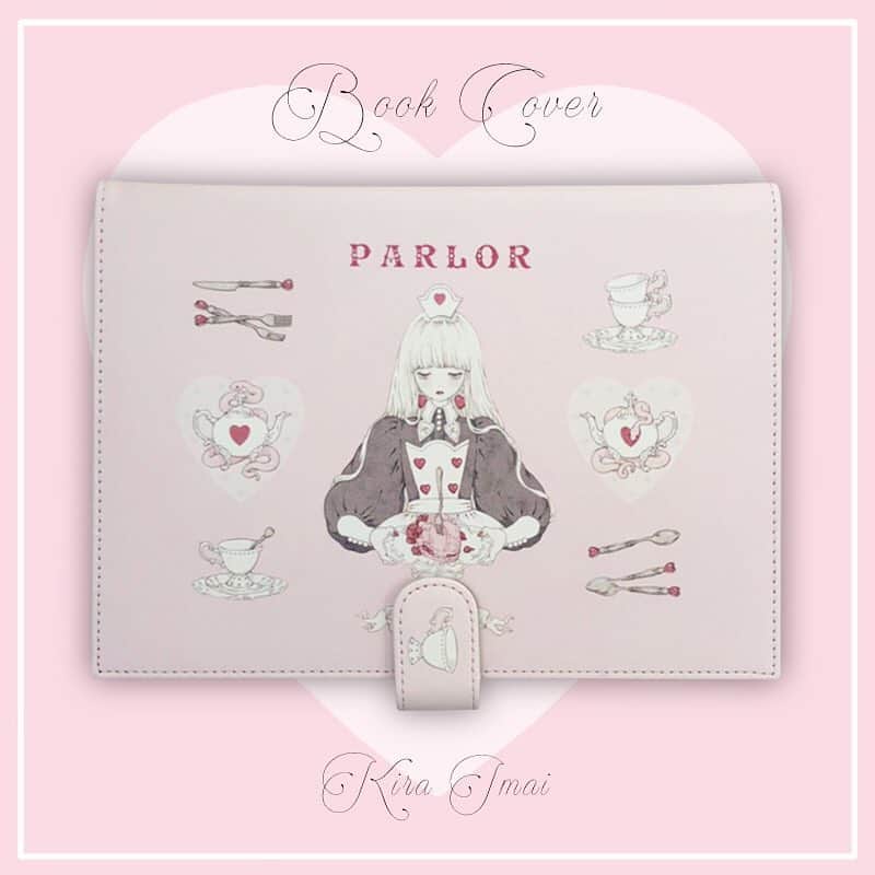 今井キラのインスタグラム：「New❤️﻿ ブックカバー﻿ Heart PARLOR﻿ 32.5cm×22cm（開いた状態）PUレザー﻿ ﻿ パーラーのメニューブックみたいなブックカバー📕﻿ ﻿ ＊A5サイズのものには使用できません。﻿ 薄手のノートなどであれば片側を挟み使用する事はできますが、両側を挟むと閉じた時にノートがたわみます。﻿ ﻿ 5/11-5/12 #weekendparlor」