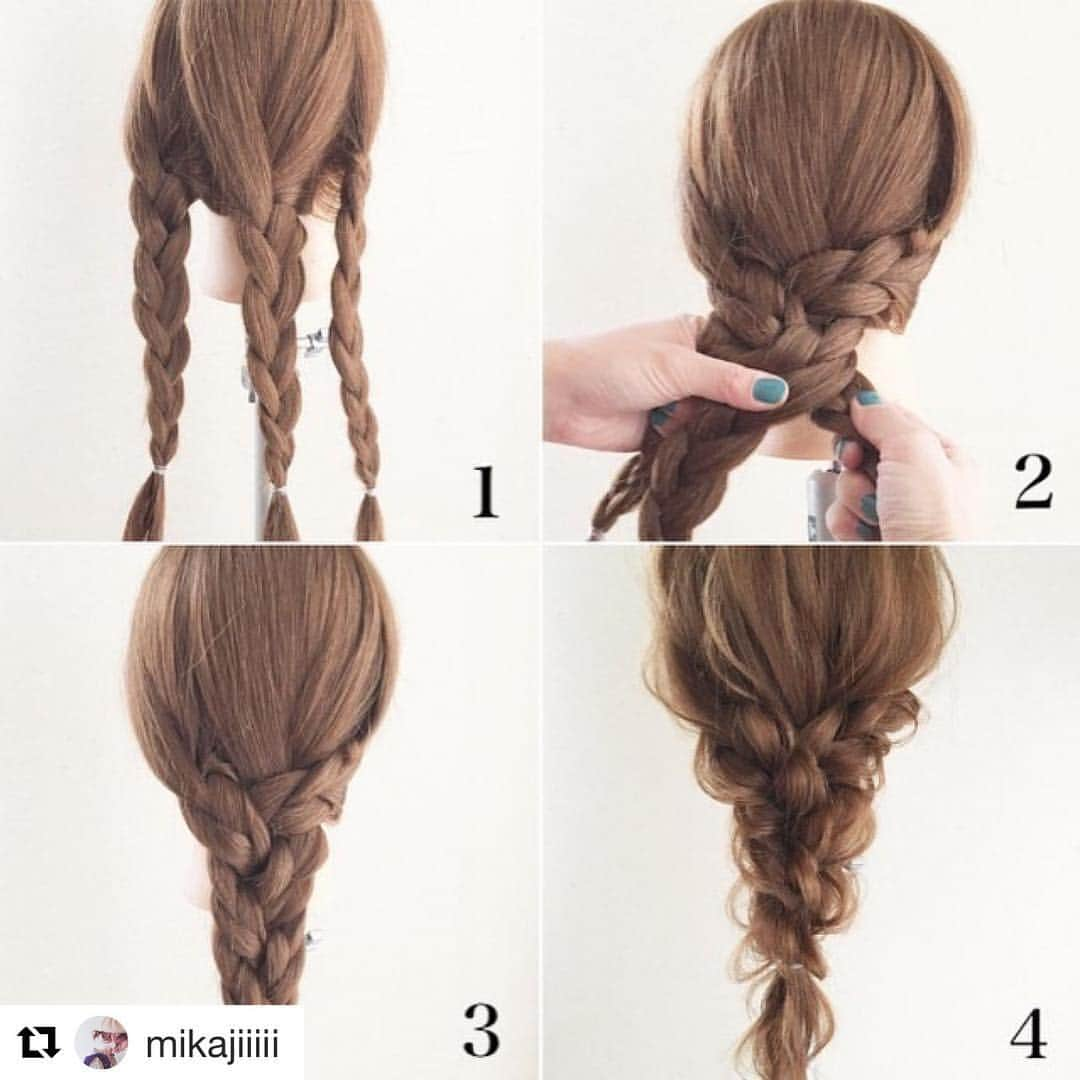 kingmetal23 ヘアアレンジさんのインスタグラム写真 - (kingmetal23 ヘアアレンジInstagram)「#Repost @mikajiiiii with @get_repost ・・・ みつあみ3本でできるあみおろしstyle𓆡 ①みつあみを3本つくります ②①で作ったみつあみをさらに三つ編みします ③ゴムでとめます ④全体のバランスをみてほぐして完成です･:*+.\(( °ω° ))/.:+ #ヘアアレンジ#美容師 #美容院#神戸#美容室#ロカリ#兵庫#三宮#元町#トアウエスト#栄町#姫路#垂水#三田#西宮#神戸美容室#アントテン#antten#簡単アレンジ#ヘアアレンジ解説 #ヘアアレンジ動画 #簡単ヘアアレンジ #アレンジ動画 #アレンジ解説 #ロカリヘア#編みおろし」4月26日 21時05分 - kingmetal23