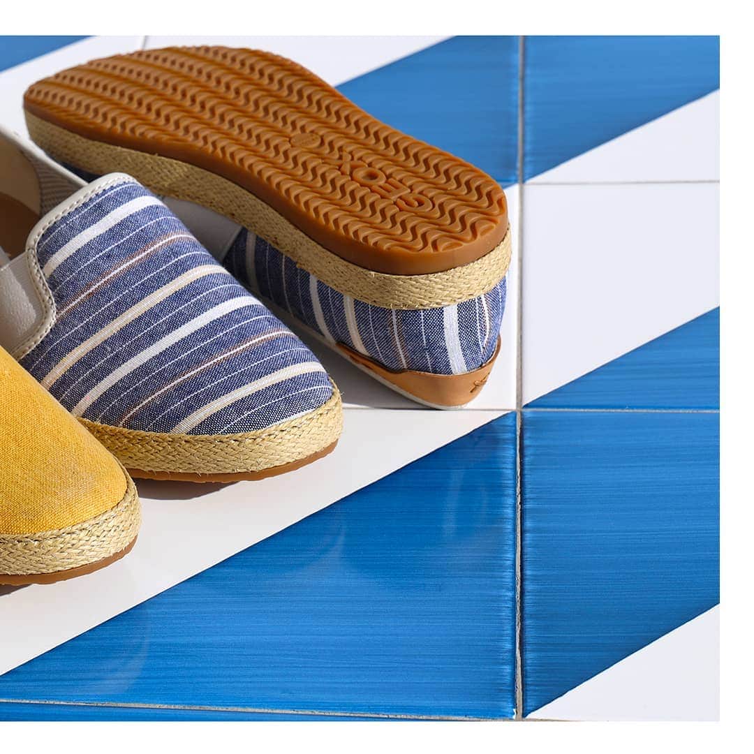 のインスタグラム：「STRIPED ESPADRILLE STYLE: Our Copacabana slip on lets you slip-into laid-back and stylish #espadrilles for lazy and hazy summer days.  Add a #pop of colourful style to a casual #summer look!」
