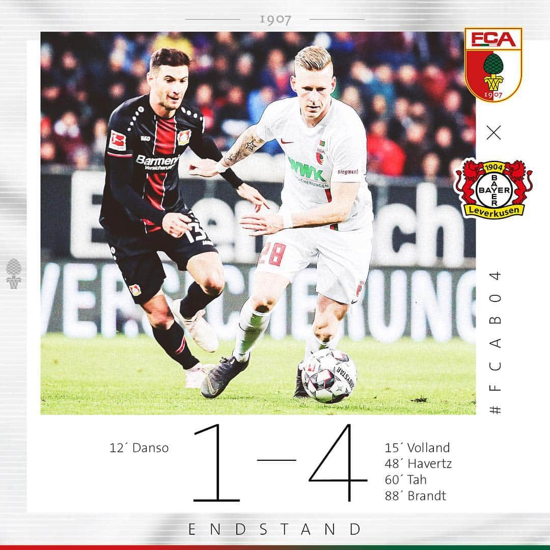 FCアウクスブルクさんのインスタグラム写真 - (FCアウクスブルクInstagram)「90‘ Die Gäste aus Leverkusen gewinnen am Ende verdient!☹️ #FCA #FCA1907 #FCAB04 #fcaugsburg」4月27日 5時21分 - fcaugsburg1907