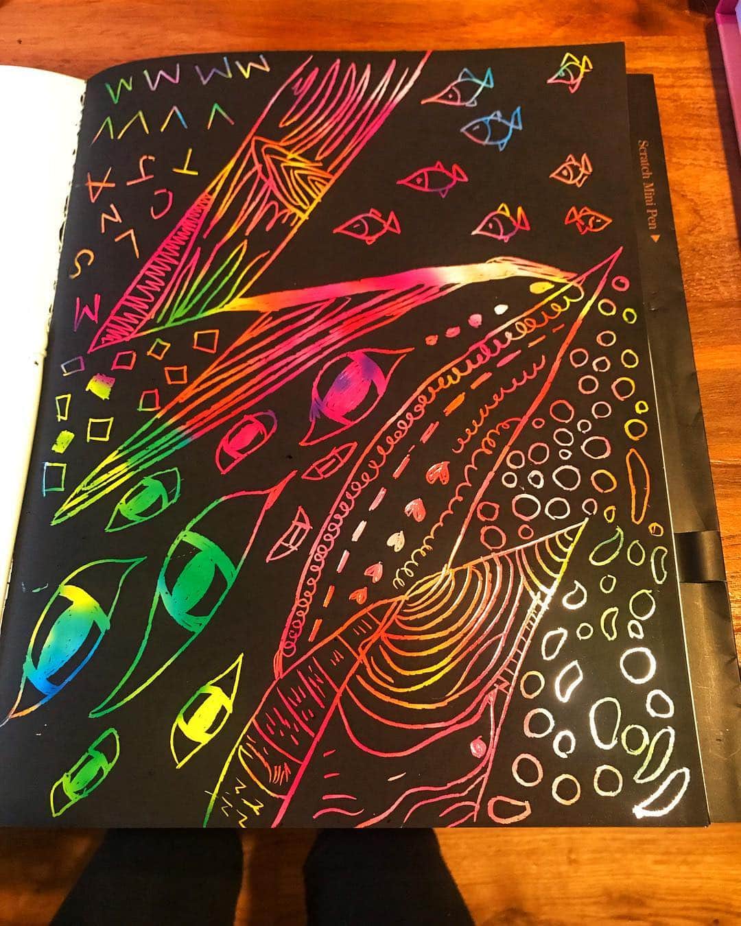 のインスタグラム：「never ending story.  world. eyes. ocean. tree. words. love. circle. david bowie. dot. tornado. my time.  #newhobby #scratchcoloring」