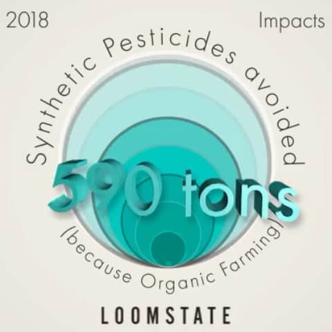 ルームステイトのインスタグラム：「By supporting organic farming methods, Loomstate prevented 590 tons of synthetic pesticides from being used last year, compared with conventional cotton pesticide use. Organic agriculture minimizes negative impacts to human health & the environment that synthetic pesticides cause to farmers and their communities, and prevents chemical contamination of soil & water. • • • • • • #sustainability #sustainablefashion #ethicalfashion #traceability #transparency #whomademyclothes #sustainableapparel #organiccotton #organicdifference #recycledpolyester #rPET #uniforms #designingchange #loomstateofmind #loomstate #actnatural  #circularity #circulareconomy #uniforms #designingchange #itsallconnected #protectwhatisprecious #earthday #earthweek #fashionrevolutionweek #whomademyclothes」