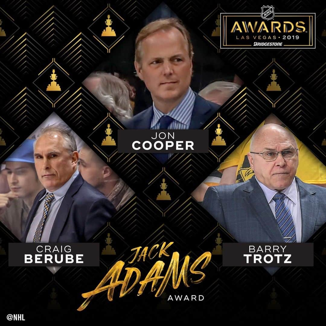 NHLさんのインスタグラム写真 - (NHLInstagram)「Your three finalists for the Jack Adams Award are in!  Find out who wins at the 2019 #NHLAwards presented by @bridgestonetires.」4月27日 7時48分 - nhl