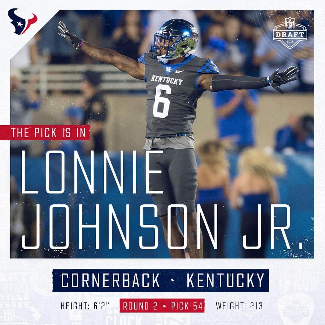 ヒューストン・テキサンズさんのインスタグラム写真 - (ヒューストン・テキサンズInstagram)「With the 54th pick in the 2019 #NFLDraft, the #Texans select Kentucky CB Lonnie Johnson Jr. #TexansDraft #WeAreTexans」4月27日 10時05分 - houstontexans