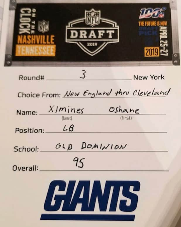 New York Giantsさんのインスタグラム写真 - (New York GiantsInstagram)「With the 95th pick in the 2019 #NFLDraft, the New York Giants select...」4月27日 12時26分 - nygiants