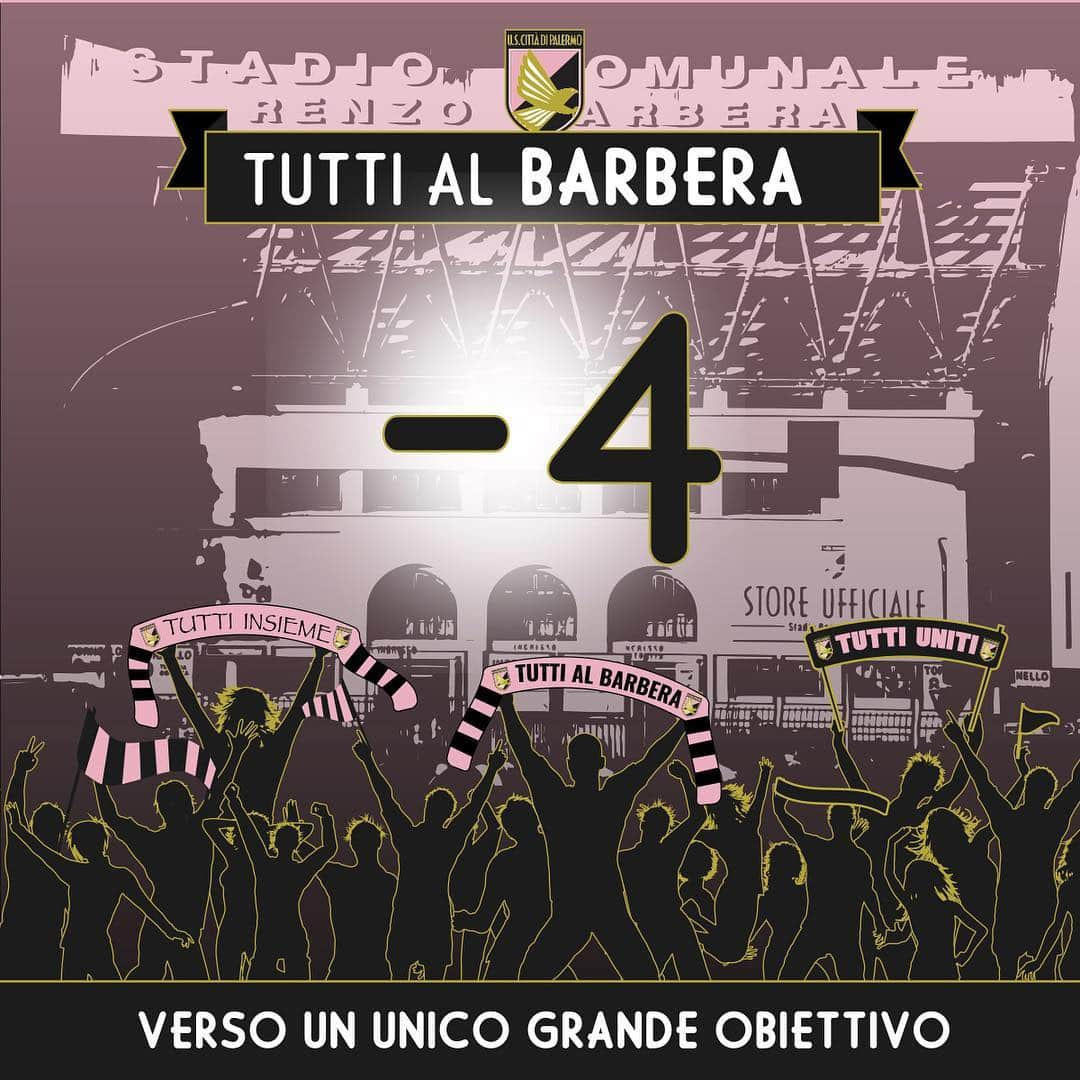 USチッタ・ディ・パレルモのインスタグラム：「📅 Mercoledì 1 Maggio (ore 12.30) 🙌🏻 #TUTTIALBARBERA per ⚽️ PALERMO-SPEZIA 🏟 🎟 Prosegue la vendita dei tagliandi online e presso i punti vendita autorizzati. Tariffe ridotte per donne, Under 18 e Over 65 e promo abbonamenti per la stagione 2019/2020 💪🏻💪🏻💪🏻 tutte le info sul nostro sito ufficiale 💻📲」