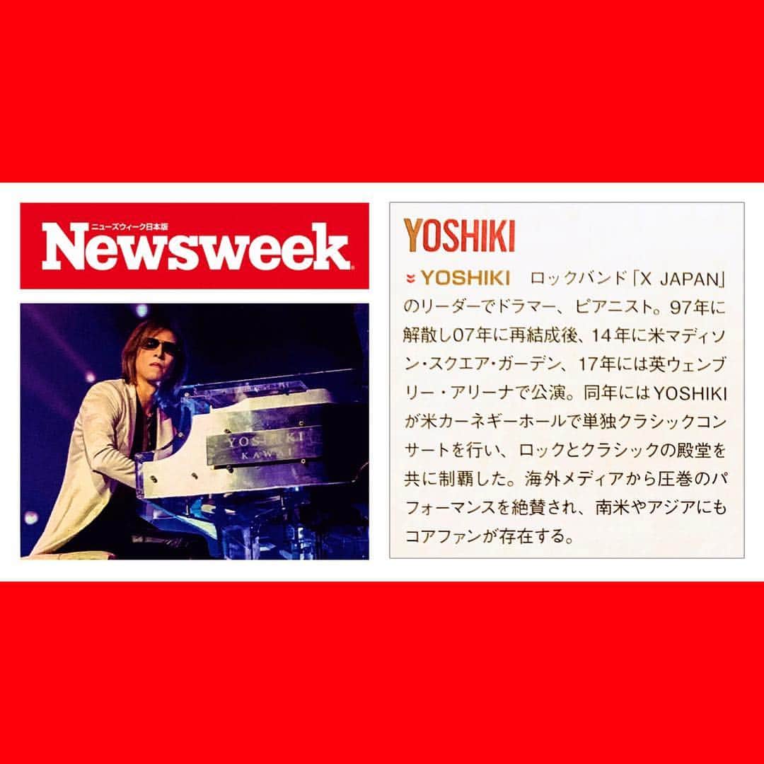 YOSHIKIさんのインスタグラム写真 - (YOSHIKIInstagram)「Thanx! "YOSHIKI is chosen as one of 100 Japanese people the world respects by #Newsweek Japan. #YOSHIKI #ニューズウィーク 日本版の #世界が尊敬する日本人 100人に選出！ 「海外メディアから圧巻のパフォーマンスが絶賛され、南米やアジアにもコアファンが存在する」と評価される https://headlines.yahoo.co.jp/hl?a=20190427-00000001-exmusic-musi」4月27日 20時49分 - yoshikiofficial