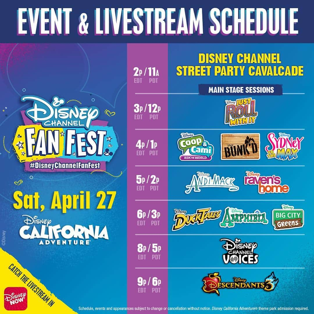 Disney Channelさんのインスタグラム写真 - (Disney ChannelInstagram)「Here are the schedules for all of the #DisneyChannelFanFest events, sessions, and meet & greets happening today!」4月27日 22時38分 - disneychannel