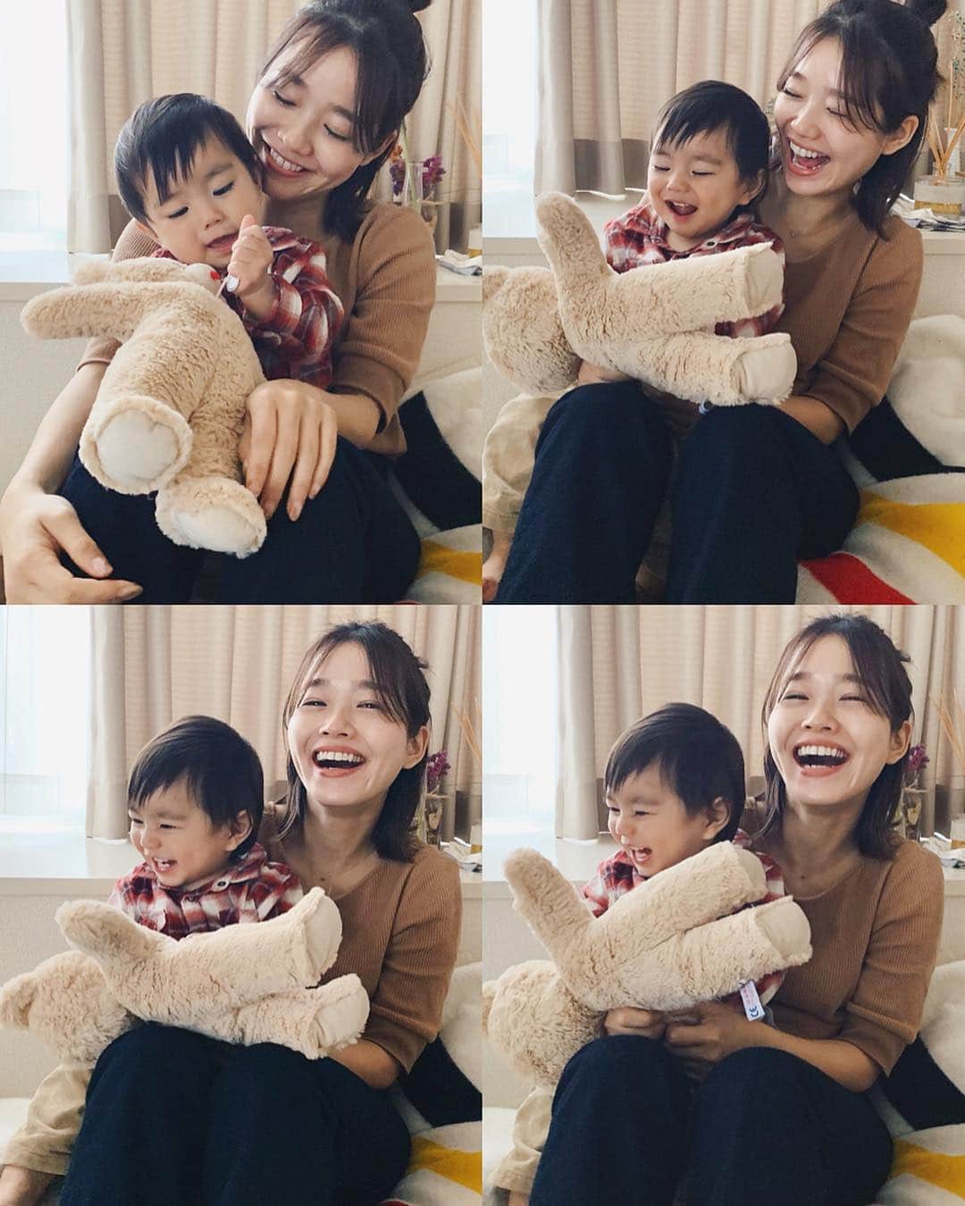 猪鼻ちひろのインスタグラム：「👶🏻→👦🏻？ いつしかの @musuko_and_hanna 想い出日記。﻿ 成長が本当にはやくて嬉しいけど寂しいような。 毎日毎日 可愛いよ🥺💞 ﻿ ☑︎ティッシュ遊び﻿ (中断ごめんね) ☑︎新しいお父さんとお母さん、、？﻿笑 ☑︎お土産のロールケーキ美味しっ ☑︎パピコの食べ方斬新だね﻿ ﻿ (本人は食べられていると思ってずーっと下から舐めてるだけなんだけど、大喜びで可愛すぎて悶える)﻿ ﻿ #再投稿ごめんなさい！ #ティッシュ遊び #いたずら #可愛い #ティッシュ #ぐちゃぐちゃだけど再利用◎ #メロオバ日記 #甥っ子 #一歳 #1歳 #1歳2ヶ月 #熊五郎 #🧸」