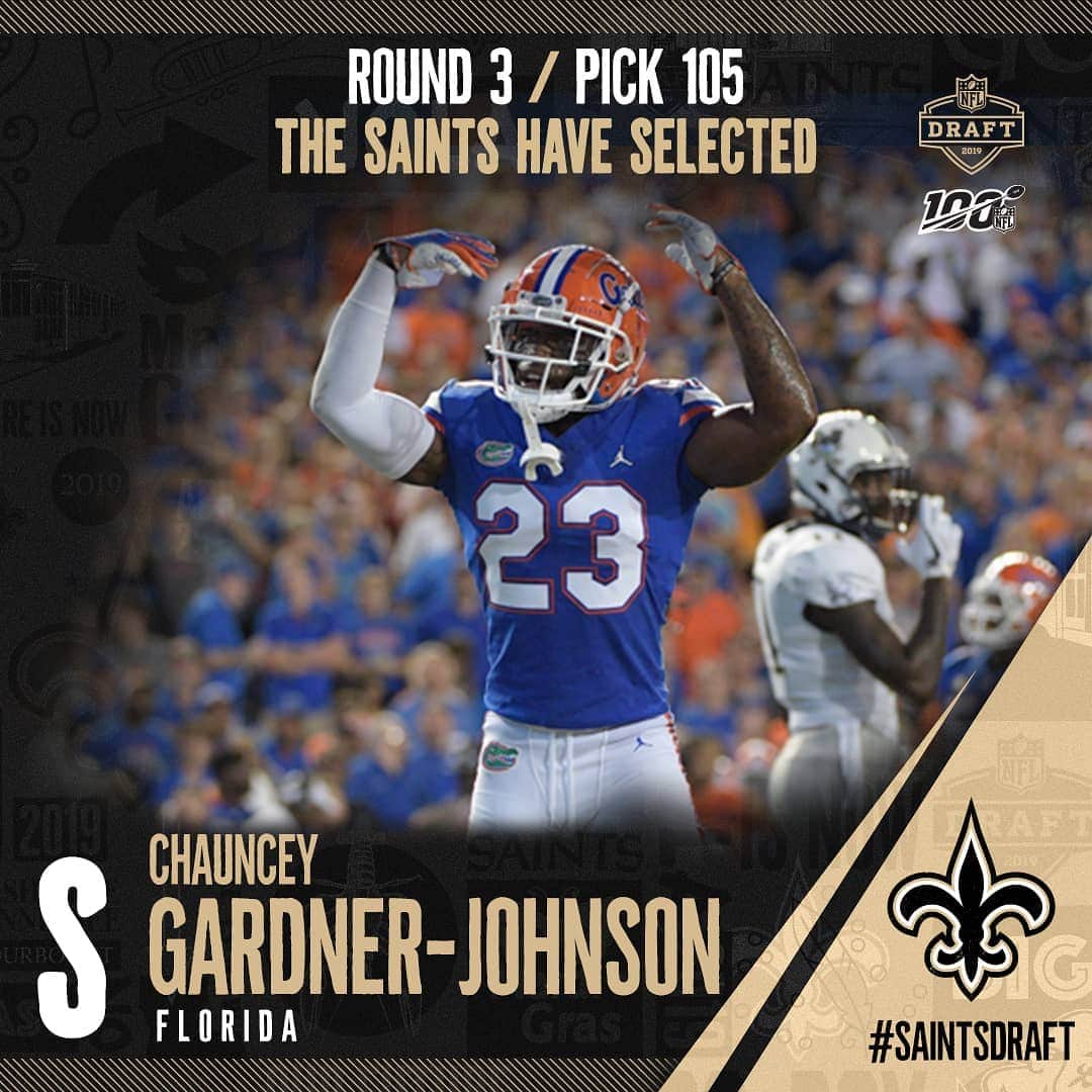 ニューオーリンズ・セインツさんのインスタグラム写真 - (ニューオーリンズ・セインツInstagram)「With the 3rd pick of the 4th round, the #Saints select safety Chauncey Gardner-Johnson (@chaunceygardner_johnson) from Florida! #SaintsDraft」4月28日 1時30分 - saints