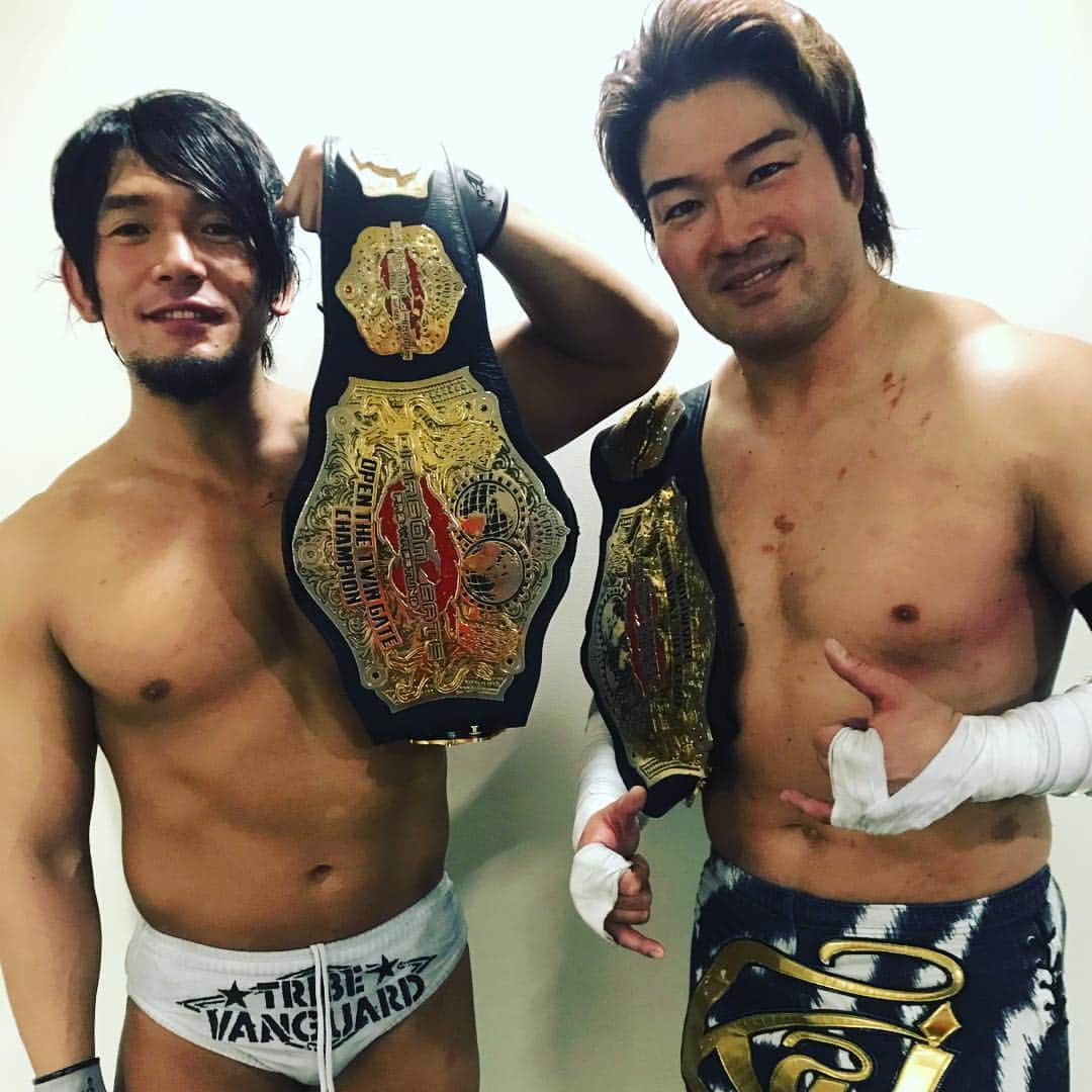 YAMATOのインスタグラム：「The ninth crowning.  Twin Gate 45s Champion. #dragongate #twingate #yamato #kai」