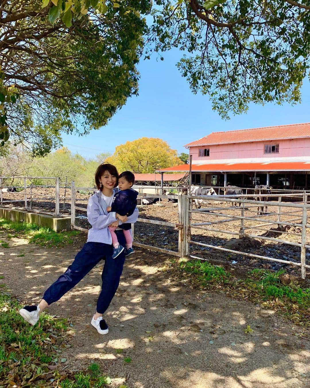 村上萌さんのインスタグラム写真 - (村上萌Instagram)「札幌に住んでる時に友達とシェアファームをしていたことを知って、なんとしまむらが農業ウェアを送ってくれた…！😂👏🏻 ﻿ ﻿ 大阪では、まだ近くに畑を見つけられていないけど、この前家族で淡路島牧場に行った時の乳搾り時に、早速大活躍🐮 ﻿ ﻿ 農業女子とコラボして作られているので、UV対策素材のパーカーや、スマホが落ちない仕様のポケットが付いたパンツとか…！なんといっても、しまむら価格だし庭いじりが趣味の人にも喜ばれそう。 ﻿ 娘に着せたTシャツには、ローマ字でUSHIの文字という斬新さ🐄﻿(ちなみにYASAIバージョンもある) ﻿ ﻿ 最後の写真は、夢のようなエディブルガーデンに育った札幌のシェアファーム。大阪でもこんなご縁があったらいいな。しまむらさん、ありがとうございました🤝 ﻿ ﻿ ﻿ #しまむら #農業 #乳搾り #淡路島牧場 #かぞくごと  #おさえてないとピョンってなる乳搾り帽」4月28日 19時19分 - moemurakami_