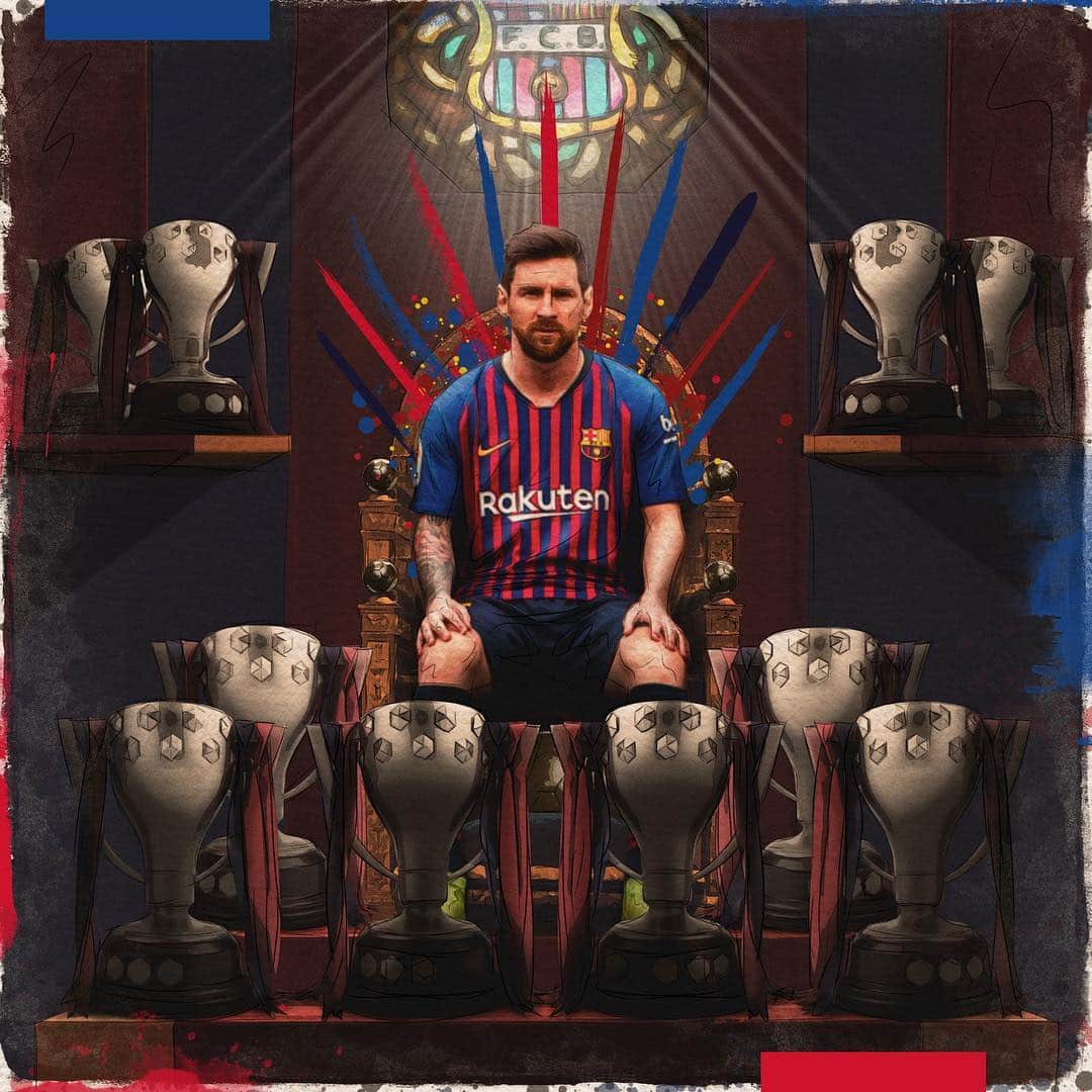 FCバルセロナさんのインスタグラム写真 - (FCバルセロナInstagram)「👑 Leo Messi & @LaLiga 🏆 No. 10  for the collection Una colección de 10 Una col·lecció de 10 #WeColorLaLiga #ForTheThrone」4月28日 15時43分 - fcbarcelona