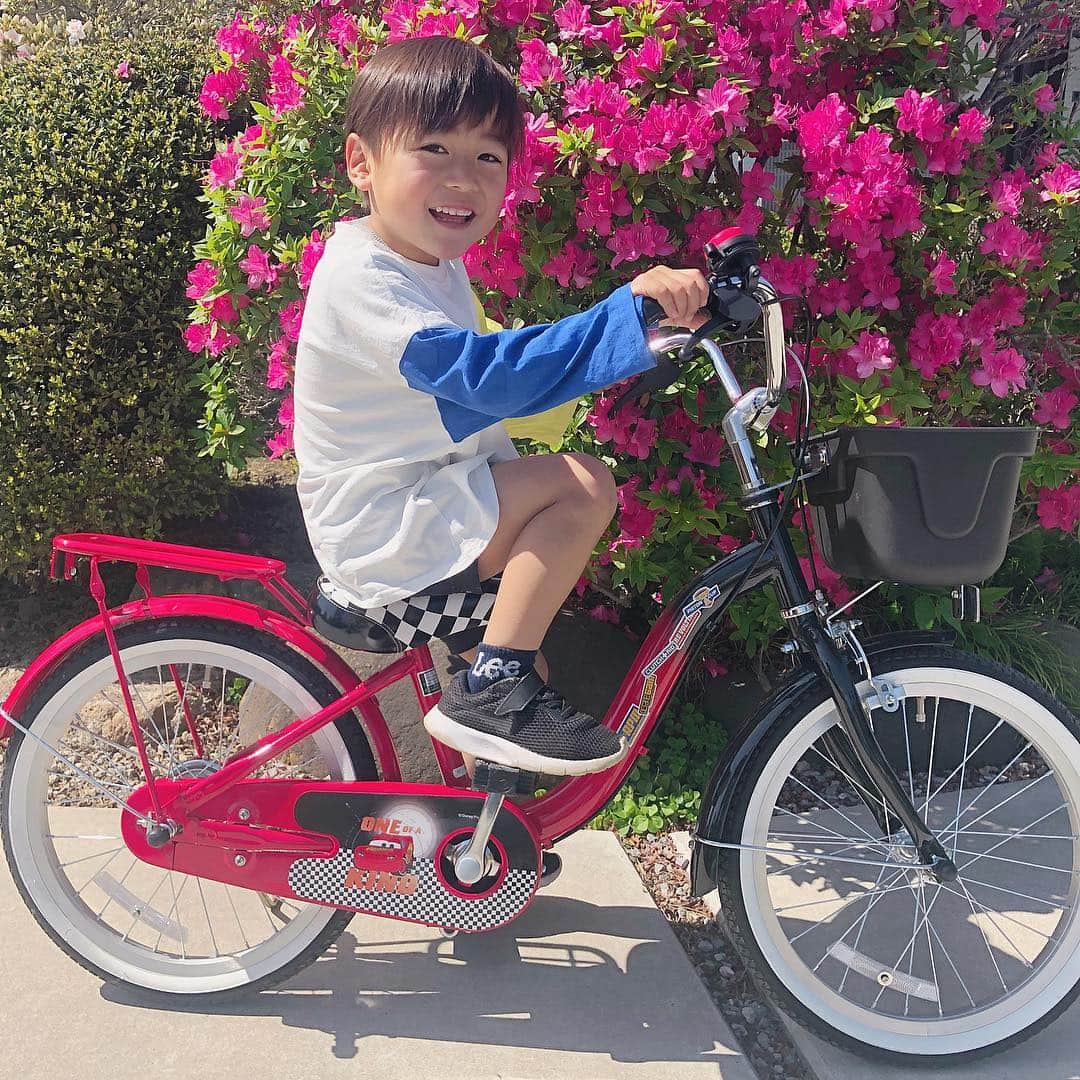 かなのインスタグラム：「． 今日は🆕自転車でお出かけ🚲💕 カインズ @cainz_official の ディズニーデザインでりきとが一目惚れしたカーズ🏎🏁 細かい所までかわいいし、フレーム部分もS字設計で乗り降りも安心🙆🏻‍♀️ (元々補助輪付きだけど外してます！) ． 4月に家族みんなで自転車を買い換えてから、お休みの日は自転車で少し離れた公園まで行くのがお決まり🚲✨ サイクリング気分で行きも帰りも楽しく🥰 お陰で交通ルールもしっかり覚えたよ💕🚦 私も15年ぶりくらいのmy自転車で運動不足もちょっとは解消されたかな😂✌🏻 ． ． #自転車#幼児車#幼児車ディズニー#ディズニー#マックイーン#カーズ#カインズ#カインズホーム#くらしにららら#bicycle#disney#pr#cainz#cainzhome」
