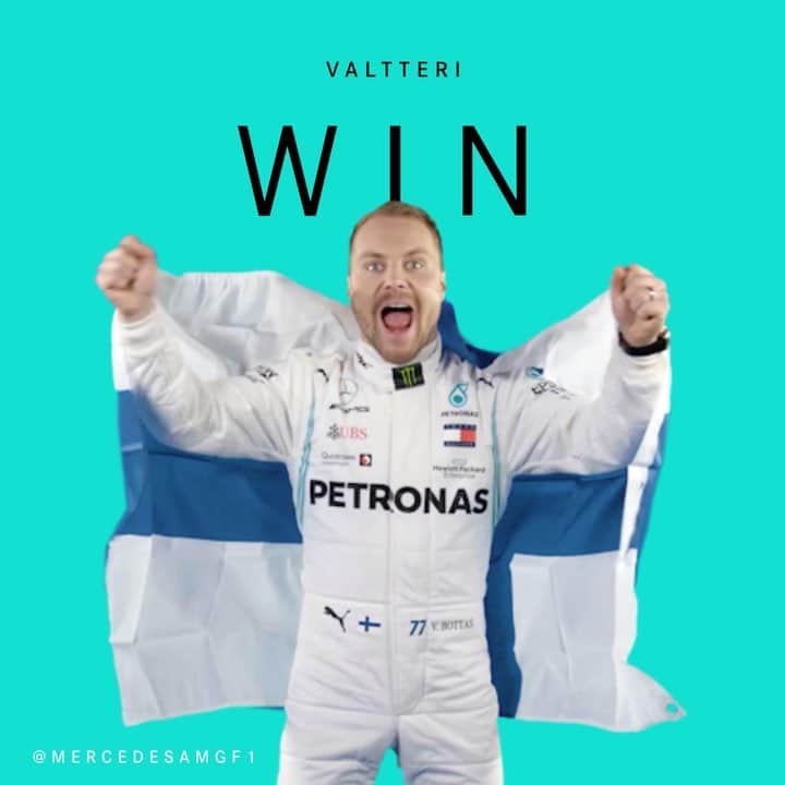 のインスタグラム：「YES VB YESSS!! 🙌 @valtteribottas wins the #AzerbaijanGP for the first time!! 💪 • #VB77 #ValtteriBottas #Baku #MercedesAMGF1 #Mercedes #F1 #PETRONASmotorsports」