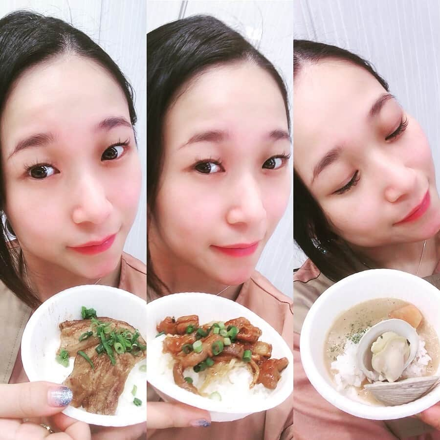 世手子さんのインスタグラム写真 - (世手子Instagram)「Donburi Championship(´｡✪ω✪｡ ` ) Thank you all for your comments!ヽ(*^^*)ノ I try my best!(,,> <,,)♡ https://www.makuhari-dokidoki.com/pc/donburi.html #幕張D1選手権 がもうすぐ開催されるよー！！！ ２０１９年５月３日（金･祝）、４日（土･祝）、５日（日･祝）の３日間、幕張メッセ国際展示場１～８ホール等で開催される『ピーアークpresents #幕張メッセ #どきどきフリーマーケット2019 』にて、今回初開催となるグルメ企画"幕張D1(どんぶり）選手権"を一足お先に試食してきました✿ﾟ❀.(*´▽`*)❀.ﾟ  全部で9種類！ ★ 香取 #アボカドポーク ピーナッツソース丼(Kene'sDiner)はサラダ感覚のどんぶりっっ ★ #芋豚 カルビ焼肉丼(BAN'S KITCHEN)は豚の風味が濃厚で食欲そそる！ ★ #房州鴨川 おさしみ唐揚丼( #浜茶屋太海 )はソースに福神漬けが入ってて新鮮な味っっ ★ 銚子焼きサバ丼(はなまる食堂)はさっぱりなお味！ ★ #房総ハーブ鶏 の親子丼(飴安商店)は安定のお味でほっこりっっ ★ 幕張ホンビノスホワイトカレー丼(お久亭)は意外と辛くてギャップに感動！コメが進みます！ ★ 東庄ホルモンマニア丼(千葉うまかっぺ屋)も味噌ダレがご飯がすすむー！しかも無菌豚なので臭みがなく食べやすい(๑•ω•๑)♡ ★ 大網牛ステーキ真紅の美鈴ソース丼(悠久)は珍しい、いちごソースでさっぱりステーキっっ  どんぶり選手権で選ばれるのはどのどんぶりなのか？！ 私の中でのベスト3は 芋豚カルビ焼肉丼、東庄ホルモンマニア丼、幕張ホンビヌスホワイトカレー丼でした！  GWは幕張メッセで美味いもの市やってるから楽しみ٩(๑^o^๑)۶ どんぶり選手権へ推し丼を投票しに行こう（๑✧∀✧๑）☀」4月28日 23時37分 - rojide