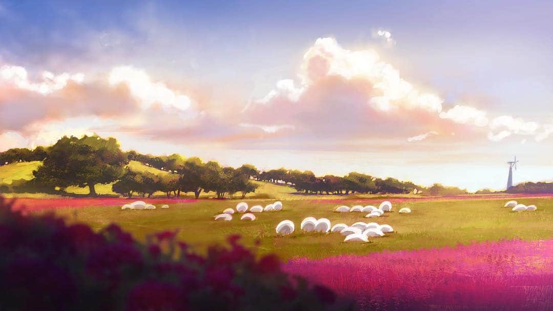 イリヤ・クブシノブ さんのインスタグラム写真 - (イリヤ・クブシノブ Instagram)「Here’s the first location concept art I’ve done for our movie Birthday Wonderland!✨ The white fluffs on the meadow is the village’s sheeps! #BirthdayWonderland」4月28日 23時37分 - kuvshinov_ilya