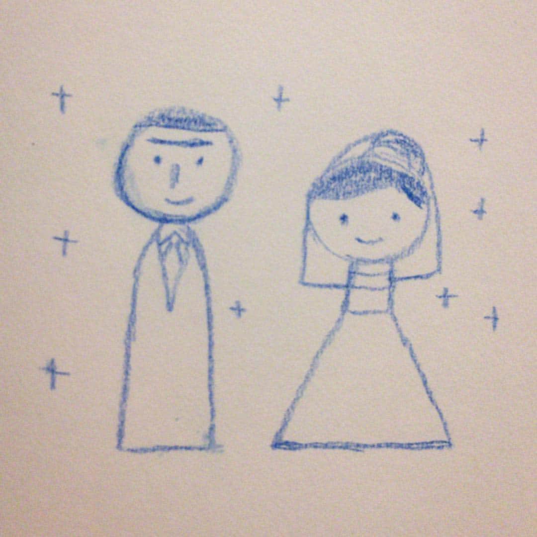 合田経郎のインスタグラム：「年の離れたイトコの結婚式でした。サバイバル・ウエディングをちょっと思い出した。おめでとう。 #らくがき生活」