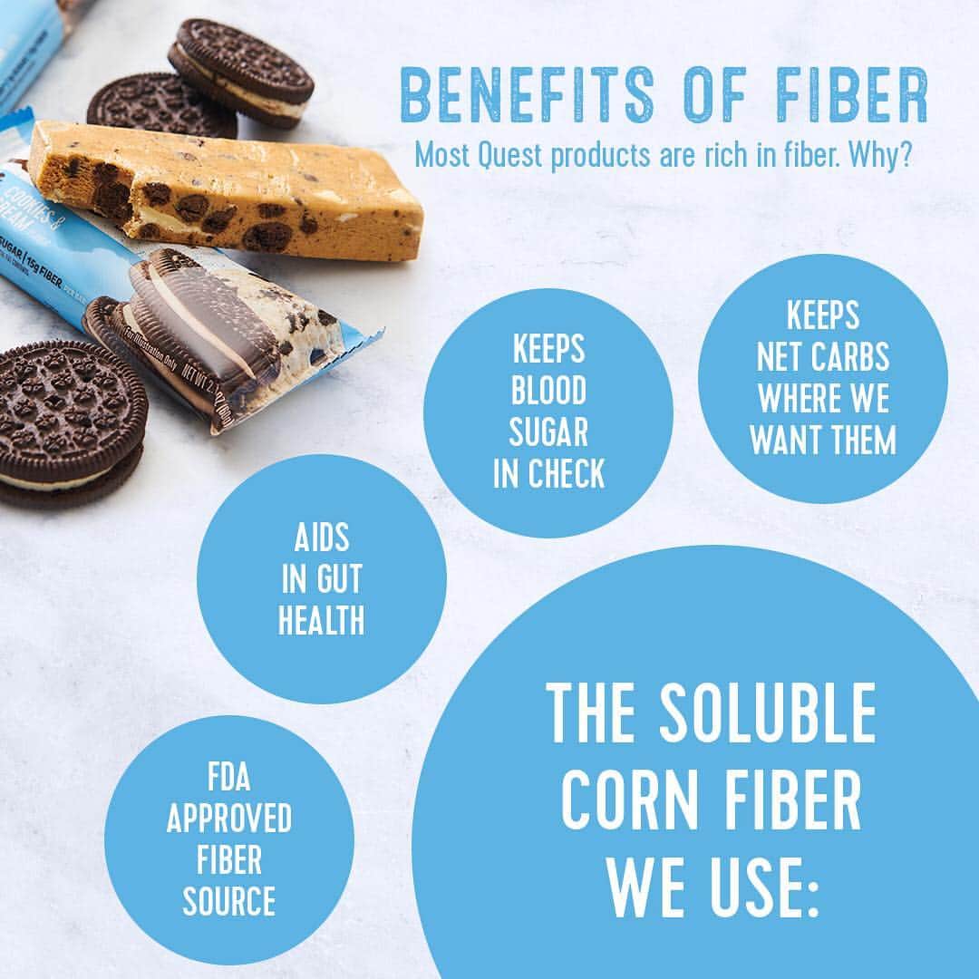 questnutritionさんのインスタグラム写真 - (questnutritionInstagram)「Did you know that Quest Protein Bars, Cookies, & Thin Crust Pizzas are rich sources of fiber? That’s important for several reasons, but we’re especially proud to use FDA approved fiber sources that offer myriad benefits. Not all fibers are actually true fibers, take a look at the Quest difference! 💪🍫🍕🍪 #OnaQuest」4月29日 2時16分 - questnutrition