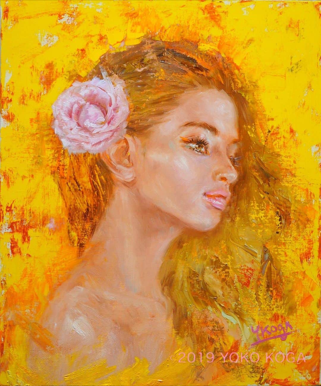 古賀陽子のインスタグラム：「“The Southern Wind” 2019, oil on canvas, 45.5cm×37.9cm "南国の風" F8号 個展 展示予定 ，  明日です‼️ 🔜 古賀陽子 洋画展 ・5月29日(水)〜6月4日(火) ・@大丸 心斎橋店 北館12F 美術画廊 ・10時〜20時半(最終日は17時まで) ・作家在廊: 11時〜17時  #人物画 #肖像画 #portrait #アート #絵 #gallery #ギャラリー #画家 #artist #painter #portraitartist #painting #art #artwork #油絵 #oilpainting #artstagram #artistoninstagram #instapainting #instajapan #instaart #instaartist #古賀陽子 #yokokoga #exhibition #exhibit #大阪 #個展 #アート好きな人と繋がりたい #ギャラリー巡り」