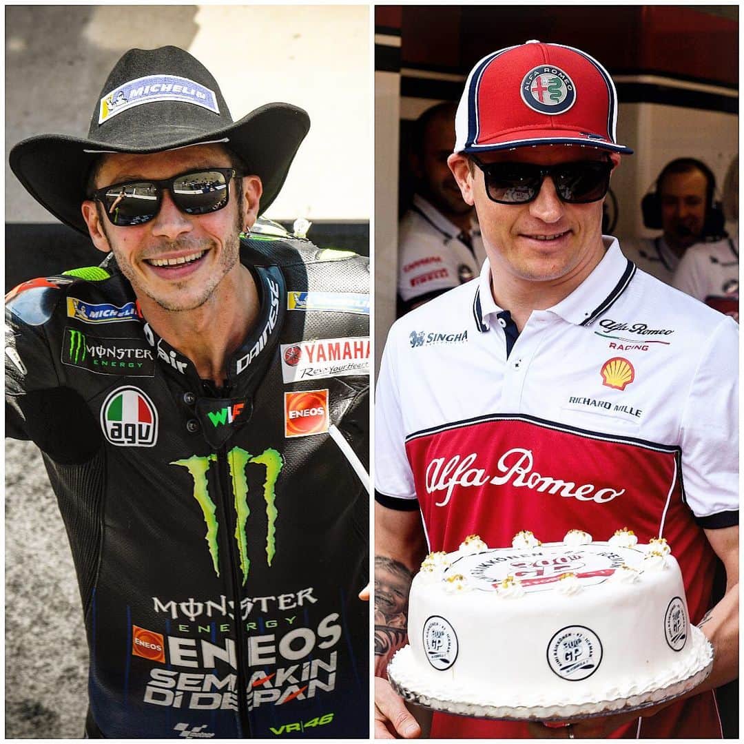 F1さんのインスタグラム写真 - (F1Instagram)「A special message for Kimi for his 300th F1 race from MotoGP legend Valentino Rossi 🤩👀 .  Two of their sport’s most popular and charismatic stars, born in the same year 🗓 .  Swipe for some memories from down the years - first race, world title clinchers and the 2019 versions 📸 .  #F1 #Formula1 #MotoGP #Rossi #Raikkonen #Kimi300 @valeyellow46 @kimimatiasraikkonen @motogp」5月28日 6時26分 - f1