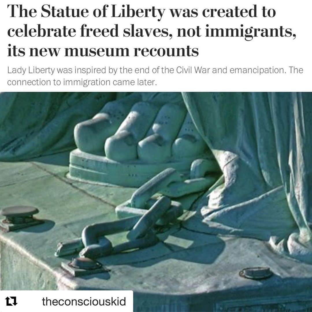テイト・エリントンさんのインスタグラム写真 - (テイト・エリントンInstagram)「I never knew this, but now that I do Lady Liberty shines all the more bright. “The new Statue of Liberty Museum in New York Harbor revives an aspect of the statue’s long-forgotten history: Lady Liberty was originally designed to celebrate the end of slavery, not the arrival of immigrants. Ellis Island, the inspection station through which million of immigrants passed, didn’t open until six years after the statue was unveiled in 1886. The plaque with the famous Emma Lazarus poem wasn’t added until 1903. “One of the first meanings [of the statue] had to do with abolition, but it’s a meaning that didn’t stick,” Edward Berenson, a history professor at New York University said. The monument, which draws 4.5 million visitors a year, was first imagined by a man named Édouard de Laboulaye. In France, he was the president of a committee that raised and disbursed funds to newly freed slaves. In June 1865, Laboulaye organized a meeting of French abolitionists. “They talked about the idea of creating some kind of commemorative gift that would recognize the importance of the liberation of the slaves [in America],” Berenson said. An early model, circa 1870, shows Lady Liberty with her right arm in the position we are familiar with, raised and illuminating the world with a torch. But in her left hand she holds broken shackles, an homage to the end of slavery. In the final model, the broken chains are still there though, beneath her feet. Liberty Enlightening the World” was “unveiled” on Oct. 28, 1886 — but by then, “the original meaning of the abolition of slavery had pretty much gotten lost.” (Gillian Brockell, Washington Post) #StatueOfLiberty #EllisIsland #Abolition #Abolitionist #Immigrants #Immigration #Enslaved #Emancipation #Slavery #LadyLiberty」5月24日 2時57分 - tateellington