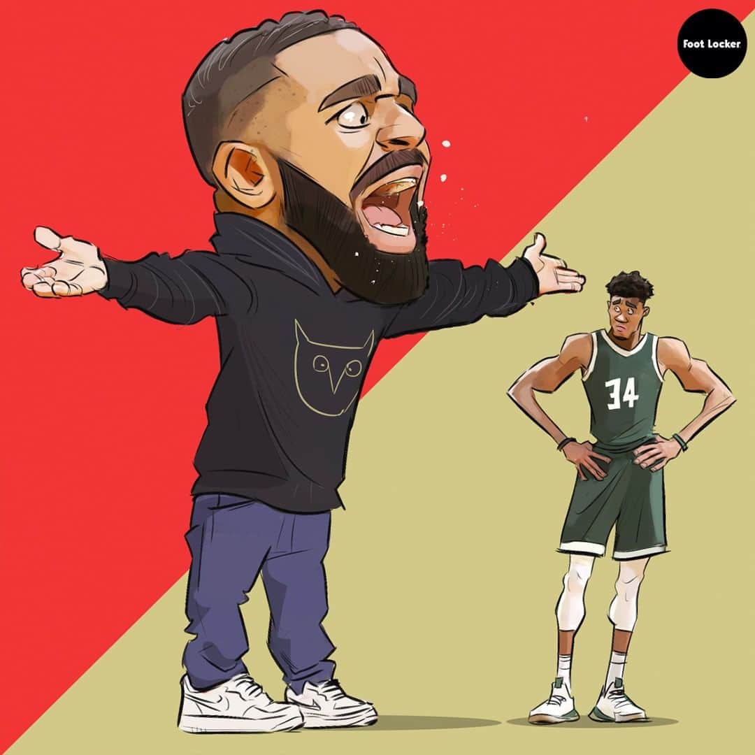 Foot Lockerさんのインスタグラム写真 - (Foot LockerInstagram)「Your favorite rapper could never affect a playoff series like #Drake! 🤣 What would a @champagnepapi diss track about the #Bucks be called? #Raptors #LockedIn by @karmoruu」5月24日 4時54分 - footlocker