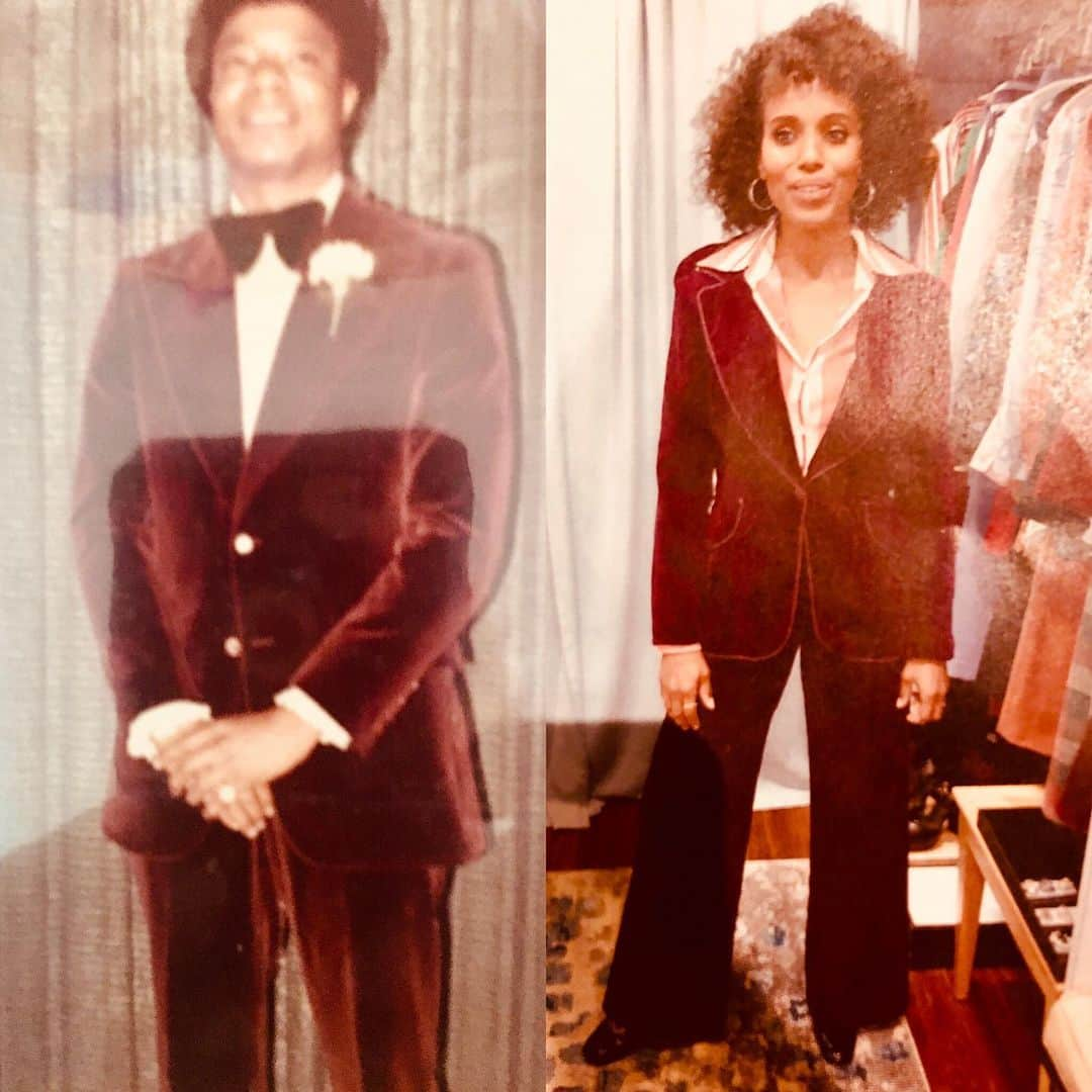 ケリー・ワシントンさんのインスタグラム写真 - (ケリー・ワシントンInstagram)「Check out my dad’s tux from 1973 and mine from last night on #LiveInFrontOfAStudioAudience. Like father, like daughter!!!!! Happy birthday, Dad! Love you! #MovinOnUp」5月24日 7時17分 - kerrywashington