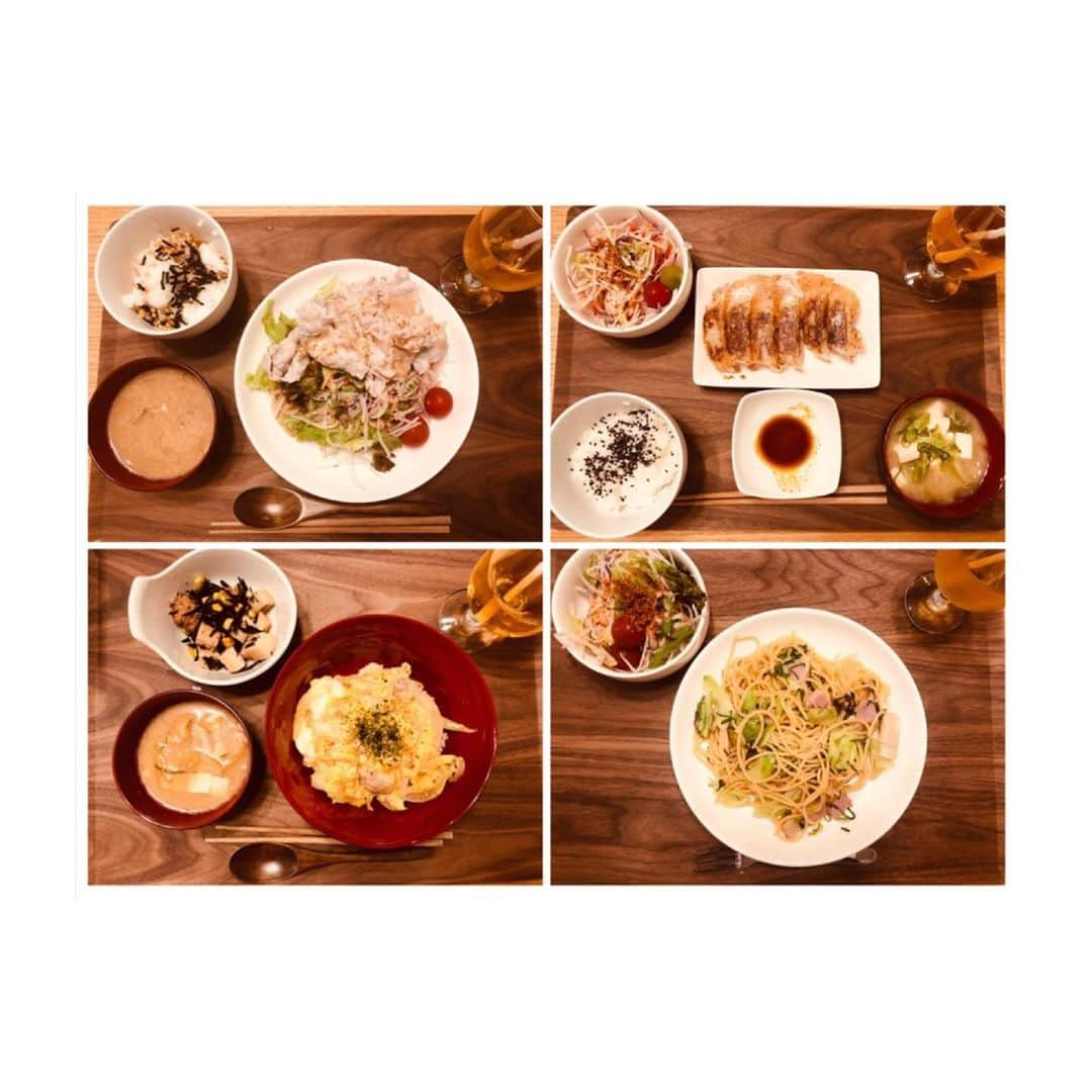 小河結香さんのインスタグラム写真 - (小河結香Instagram)「手作りごはん🍴💕 ❤️冷しゃぶサラダ・豚汁… ❤️餃子・豚汁… ❤️親子丼・ひじきの煮物… ❤️ペペロンチーノ・サラダ #ゆんごはん #手作りごはん #料理初心者」5月24日 9時00分 - yun2world