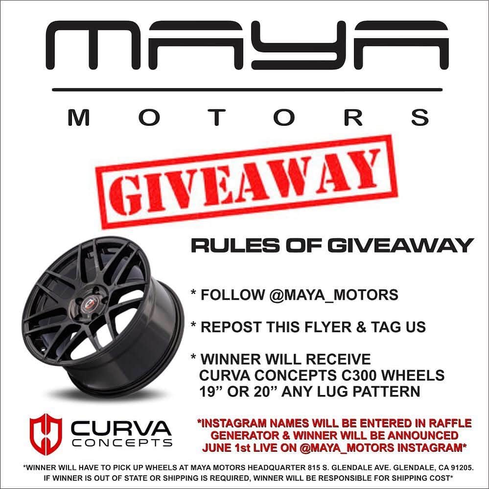 CarsWithoutLimitsさんのインスタグラム写真 - (CarsWithoutLimitsInstagram)「🚨 ❗️FREE GIVEAWAY❗️🚨 Winner will get Brand New set of @curvawheels! To enter simply Follow, Repost this Flyer and Tag @maya_motors ! Winner will be randomly chosen and announced Live on June 1, 2019 on @maya_motors page! Good luck Everyone❗️」5月24日 9時08分 - carswithoutlimits