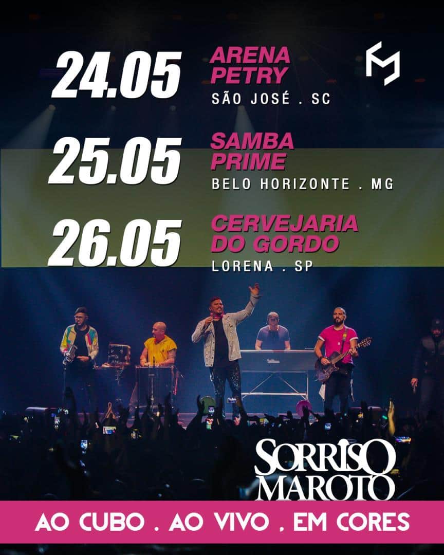 Sorriso Marotoのインスタグラム：「O fim de semana taí e tamo esperando a galera de São José, BH e Lorena pra curtir aquele pagodinho diferente com a gente! Diz aí, em qual show você vai? 😃 #AoCuboVivoEmCores」