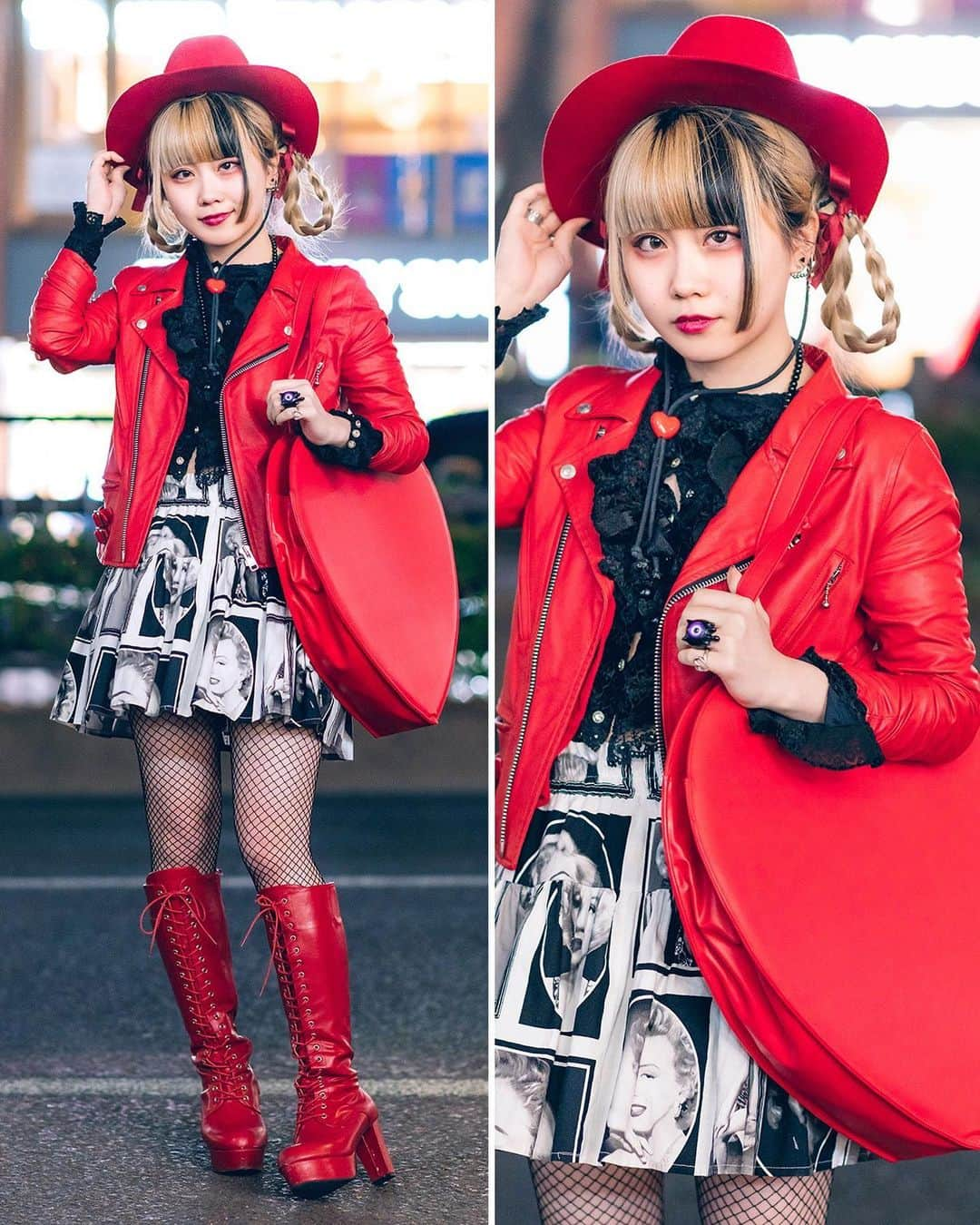 Harajuku Japanさんのインスタグラム写真 - (Harajuku JapanInstagram)「20-year-old Junna (@curejunna_milky) and Japanese idol Roku (@6666nekura4444) on the street in Harajuku wearing a red cowboy hat, layered plaid skirts, and a giant heart bag w/ items by Miho Matsuda, Demonia, Killstar, HellcatPunks, Kera, Sinz, Tokyo vintage/resale shops, and Yosuke.」5月24日 16時15分 - tokyofashion