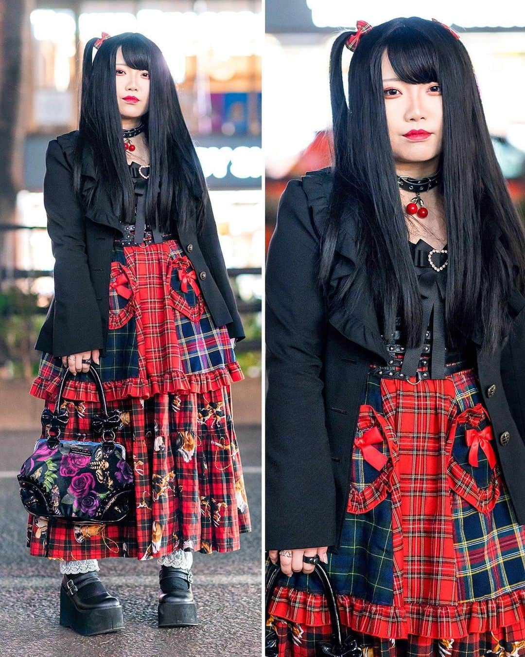 Harajuku Japanさんのインスタグラム写真 - (Harajuku JapanInstagram)「20-year-old Junna (@curejunna_milky) and Japanese idol Roku (@6666nekura4444) on the street in Harajuku wearing a red cowboy hat, layered plaid skirts, and a giant heart bag w/ items by Miho Matsuda, Demonia, Killstar, HellcatPunks, Kera, Sinz, Tokyo vintage/resale shops, and Yosuke.」5月24日 16時15分 - tokyofashion