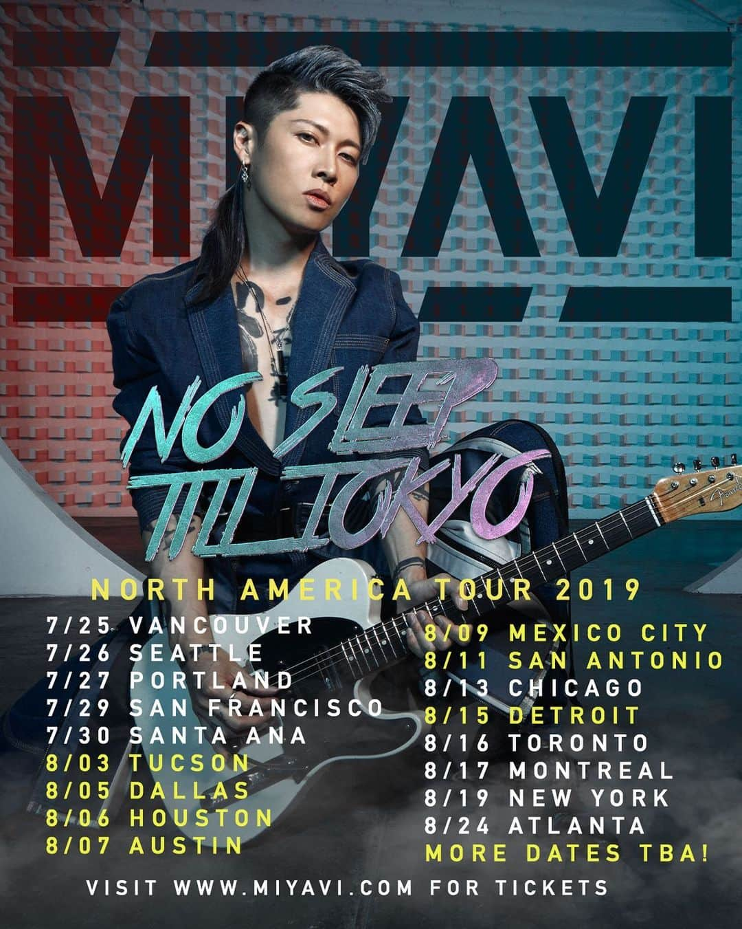 MIYAVI（石原貴雅）さんのインスタグラム写真 - (MIYAVI（石原貴雅）Instagram)「This train goes all night! New North America dates in yellow! On sale 5/29 except Mexico City on sale 6/1. Visit www.miyavi.com for ticket links 🎸」5月25日 5時36分 - miyavi_staff