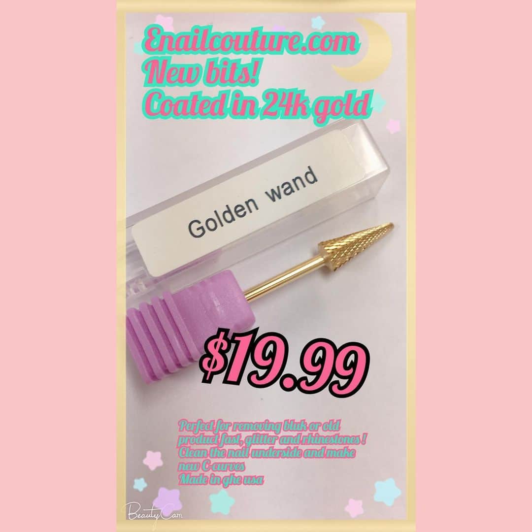 Max Estradaさんのインスタグラム写真 - (Max EstradaInstagram)「Enailcouture.com new golden wand bit! This is our new 24k plated bit is perfect for removing old or bulky product, and it cleans the underside of the nail and creates a new c-curve ! It’s also great to cut down length and removal of gel polish and builder gels ! Made in the USA !」5月25日 4時40分 - kingofnail