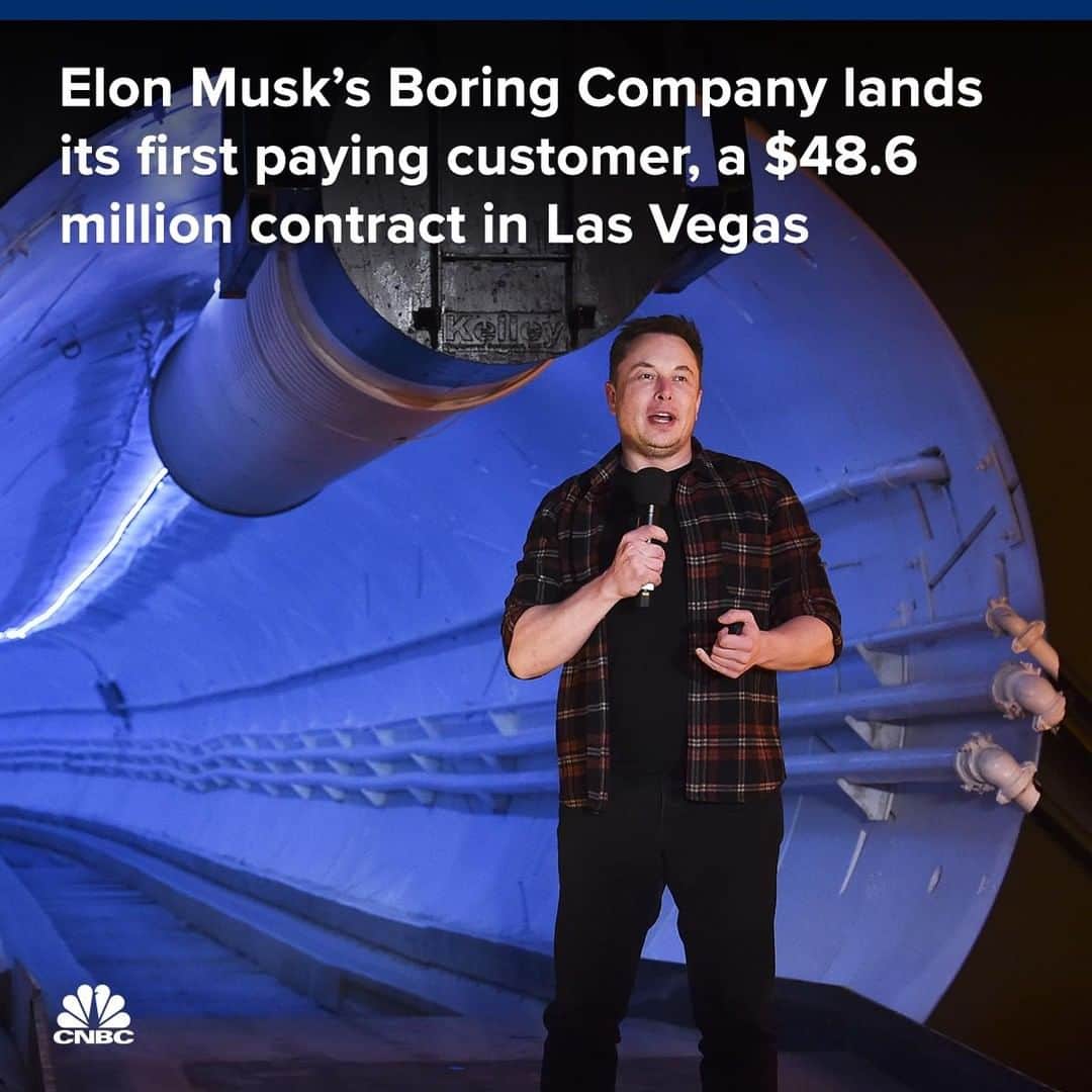 CNBCさんのインスタグラム写真 - (CNBCInstagram)「Elon Musk’s Boring Co. just landed its first paying customer — a contract to build a loop at the Las Vegas Convention Center.⠀ ⠀ ▪️The loop will have 2 tunnels for vehicles and 3 stations to move people across 200 acres of conference space. Construction will start as early as September. ⠀ ⠀ ▪️The meeting and convention business is booming in Las Vegas, and efficient, high-speed transit might attract more visitors. ⠀ ⠀ ▪️The Boring Company reduces the cost of tunneling by shrinking tunnel diameters and increasing the speed of the tunnel boring machines. ⠀ ⠀ To read more about The Boring Company’s projects in LA, Chicago and Maryland, visit the link in bio.⠀ *⠀ *⠀ *⠀ *⠀ *⠀ *⠀ *⠀ *⠀ #elonmusk #musk #boringcompany #boringco #tesla #tsla #lasvegas #vegas #tech #innovation #transit #technology #business #businessnews #cnbc」5月25日 1時02分 - cnbc
