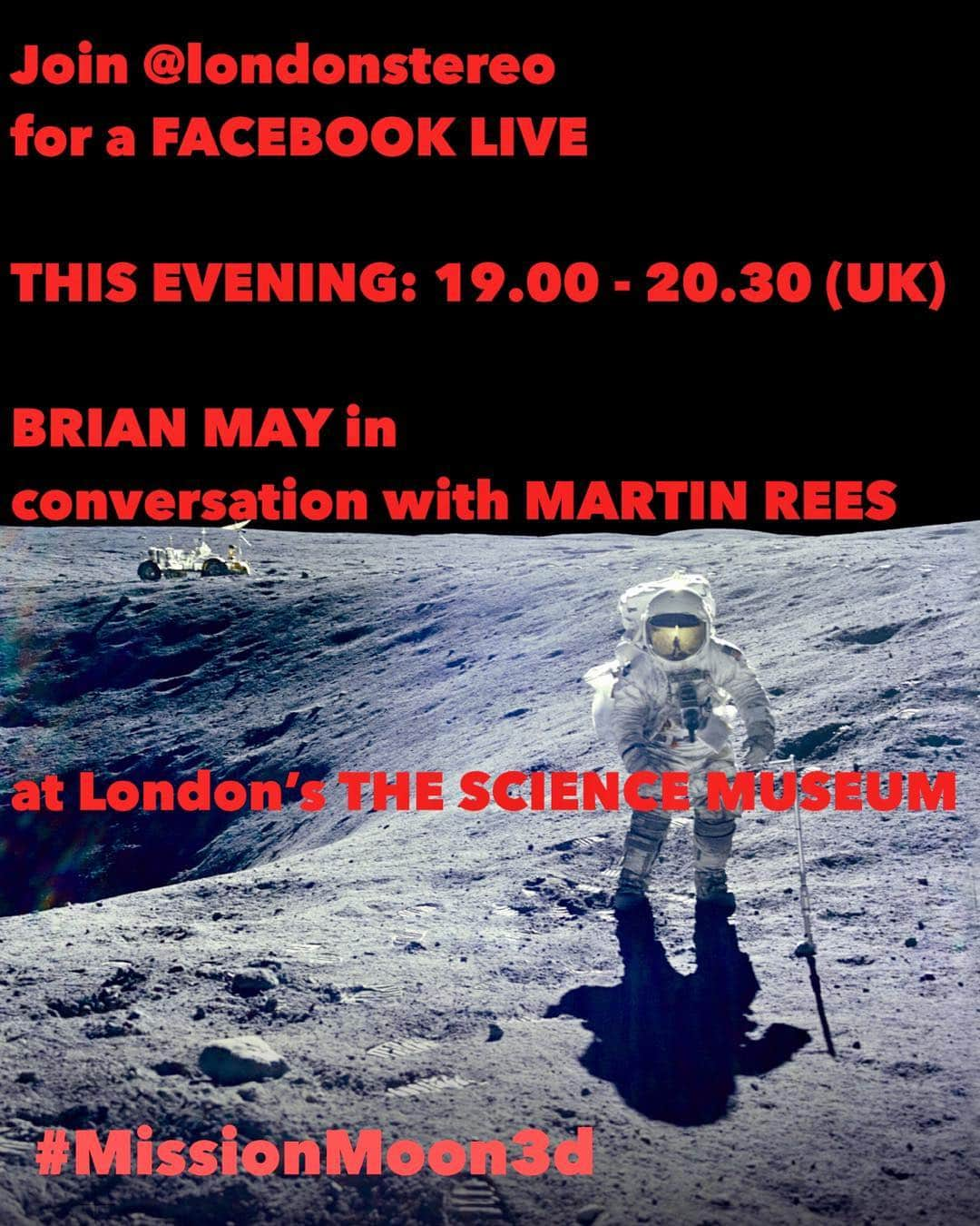 ブライアン・メイさんのインスタグラム写真 - (ブライアン・メイInstagram)「Wanna join us tonight ? Go to the London Stereoscopic Company Facebook page and sit back and watch me get over-excited about conversing with the Astronomer Royal !!! All live on Facebook, they tell me ! Cheers all - Bri」5月25日 1時06分 - brianmayforreal