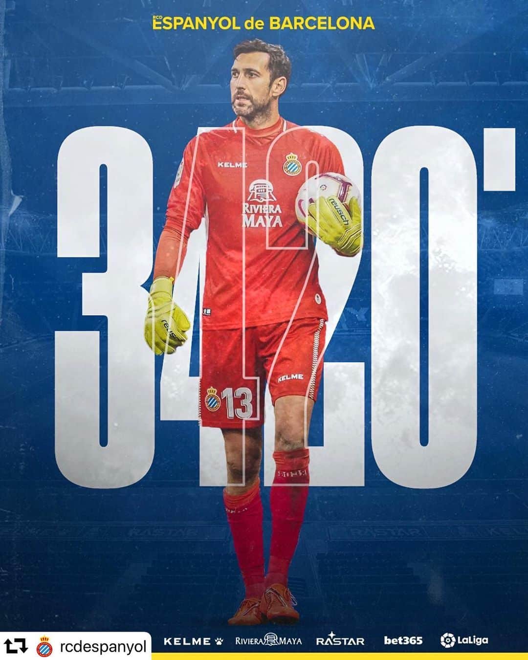 LFPさんのインスタグラム写真 - (LFPInstagram)「@diegolopezofficial is the only LaLiga Santander player who has played every minute (3.420’)! 🧤⌚️💯 • #DiegoLopez #Espanyol #LaLigaSantander #LaLiga #Goalkeeper」5月25日 4時01分 - laliga