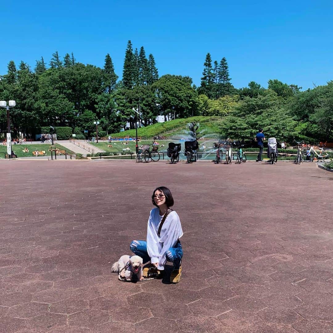 MASAMIのインスタグラム：「青空とポコと私」