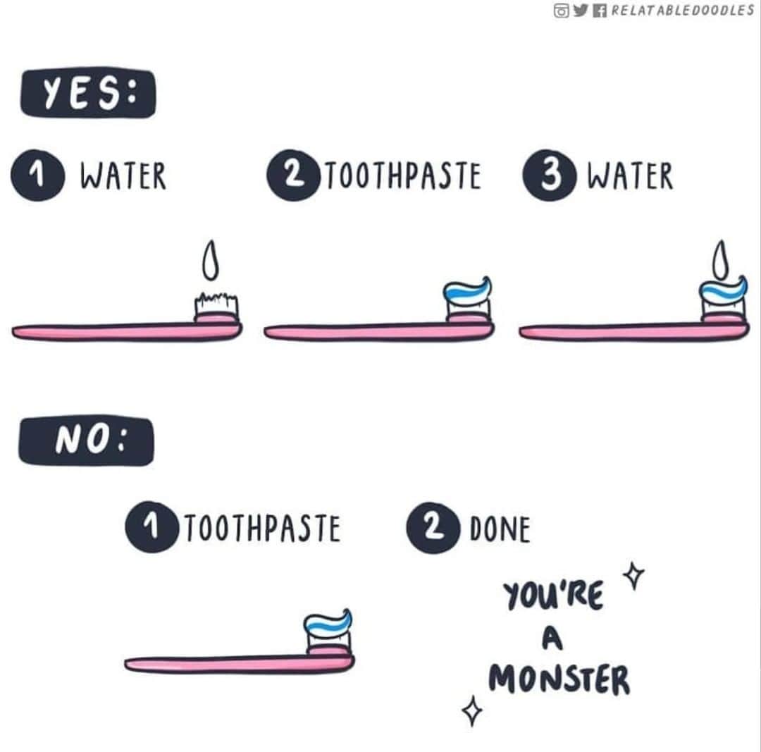 9GAGさんのインスタグラム写真 - (9GAGInstagram)「Do you put water on your toothbrush/toothpaste before you brush your teeth?⠀ By @relatabledoodles⠀ -⠀ #toothbrush #toothpaste #comic #9gag」5月25日 7時00分 - 9gag