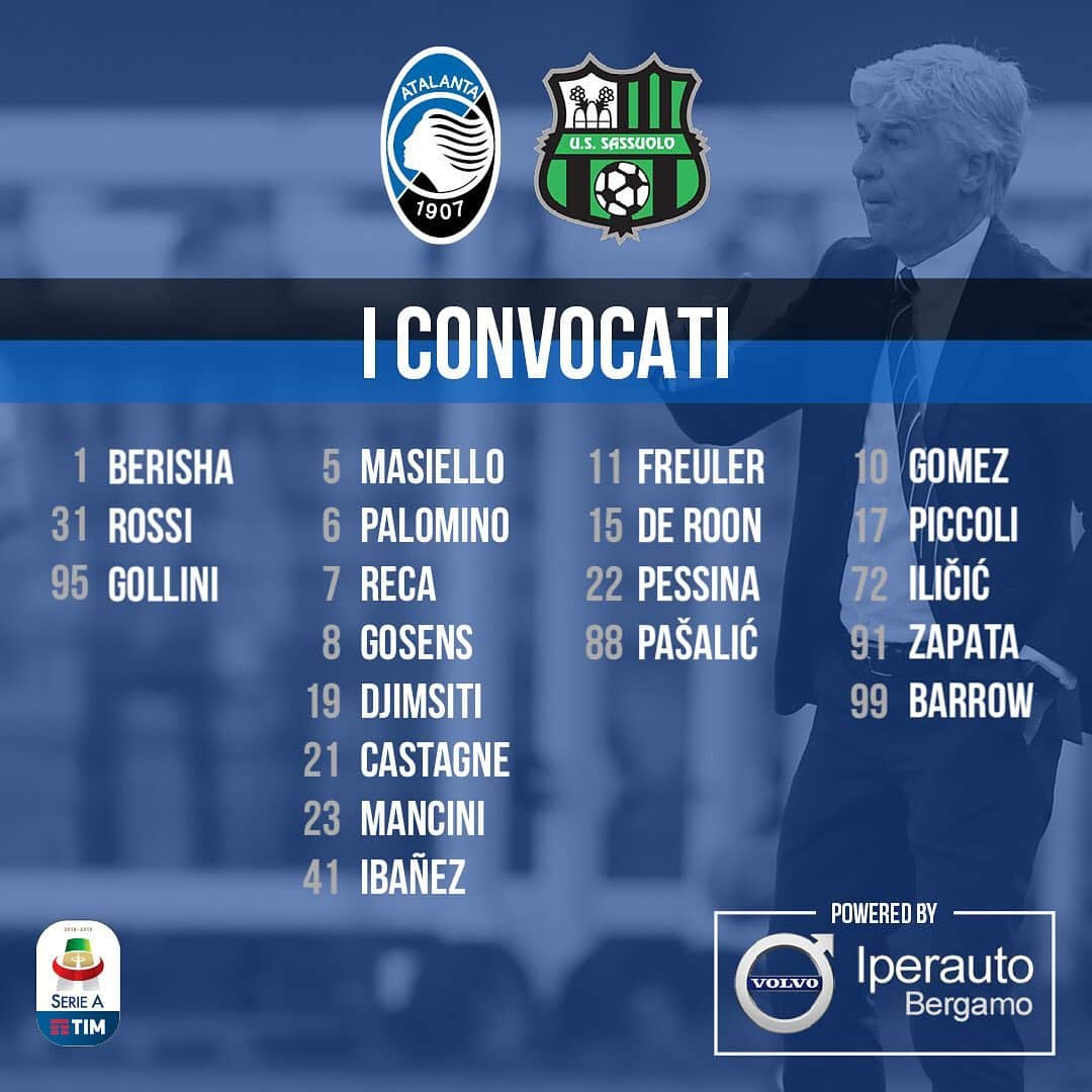 アタランタBCさんのインスタグラム写真 - (アタランタBCInstagram)「2️⃣0️⃣ convocati da mister #Gasperini per #AtalantaSassuolo #GoAtalantaGo ⚫️🔵」5月25日 23時30分 - atalantabc