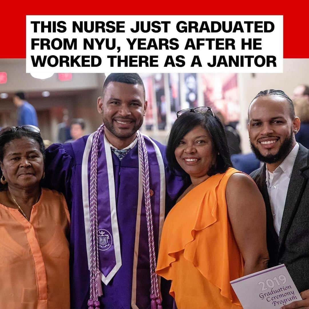 CNNさんのインスタグラム写真 - (CNNInstagram)「When Frank Baez was 17, he worked as a hospital janitor at New York University, mopping floors and cleaning patients’ rooms. This week, the 29-year-old got his nursing degree from NYU’s college of nursing. Baez, who came to the US when he was 15, is the first in his family to graduate from college. “It was a lot of work,” Baez said. “It was worth it – it paid off at the end. Here I am, a graduated nurse."(📸: New York University)」5月25日 17時00分 - cnn