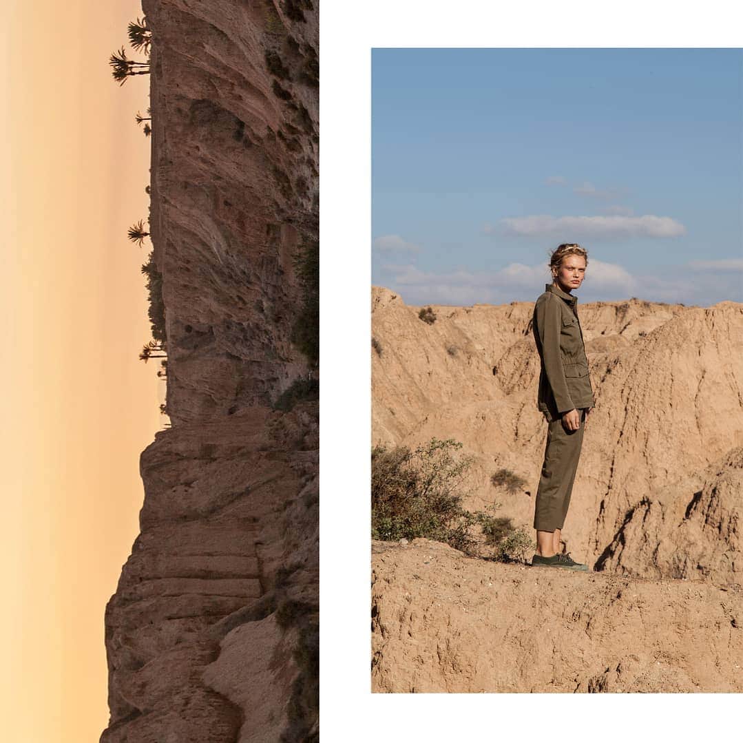 ベンシモンのインスタグラム：「INSPIRATION SURPLUS Le vestiaire militaire prend une autre allure ! Serge Bensimon imagine ses collections comme « des tenues de combat pour affronter la vie ». Et pourtant, pas de garde-à-vous mais une garde-robe accessible, du sur-mesure pour le quotidien proposé, dès 1986. > Toujours inspirée par le surplus, notre collection été 2019 met en avant des pièces intemporelles nées du vestiaire militaire, pas de doute l’esprit Bensimon perdure 40 ans plus tard ! 🇬🇧 The military garment took another look! Serge Bensimon designs his collections as « Combat suits to face life». And yet, an accessible wardrobe, a tailor- made offer for everyday proposed, since 1986. > Always inspired by the surplus, our Summer collection puts timeless pieces in the spotlight born from the military garment. No doubt the Bensimon spirit is still there! #bensimon #surplus #PE19」