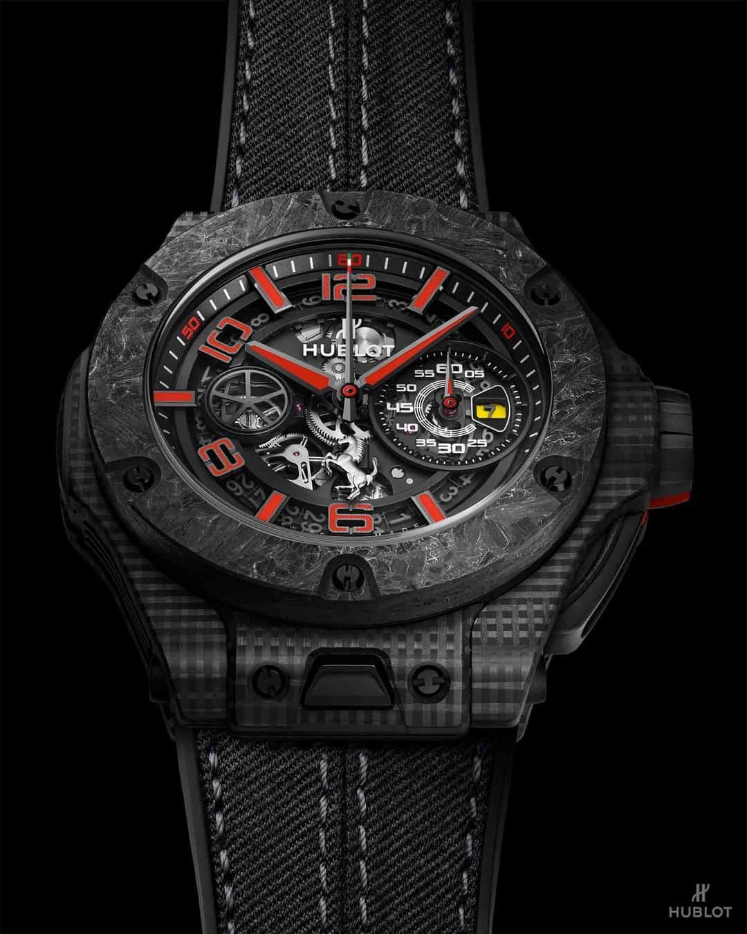 のインスタグラム：「It's time for the #MonacoGP! Go @scuderiaferrari! Discover the new Big Bang Scuderia Ferrari 90th anniversary in 3D Carbon. Limited edition of 90 pieces. #HublotFerrari #EssereFerrari #SF90」