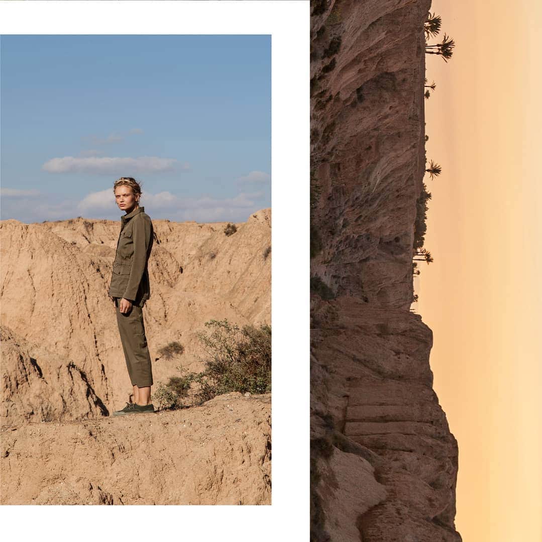ベンシモンのインスタグラム：「INSPIRATION SURPLUS Le vestiaire militaire prend une autre allure ! Serge Bensimon imagine ses collections comme « des tenues de combat pour affronter la vie ». Et pourtant, pas de garde-à-vous mais une garde-robe accessible, du sur-mesure pour le quotidien proposé, dès 1986. > Toujours inspirée par le surplus, notre collection été 2019 met en avant des pièces intemporelles nées du vestiaire militaire, pas de doute l’esprit Bensimon perdure 40 ans plus tard ! 🇬🇧 The military garment took another look! Serge Bensimon designs his collections as « Combat suits to face life». And yet, an accessible wardrobe, a tailor- made offer for everyday proposed, since 1986. > Always inspired by the surplus, our Summer collection puts timeless pieces in the spotlight born from the military garment. No doubt the Bensimon spirit is still there! #bensimon #surplus #PE19」