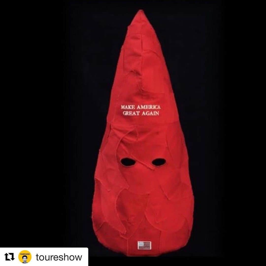 エリック・ベネイさんのインスタグラム写真 - (エリック・ベネイInstagram)「I love artist Kate Kretz @katekretzartist for creating this “Hate Hat” from deconstructed MAGA hats because this is what I see when I see a MAGA hat. It looks like a modernized Klan hood because Trump’s appeal rests on his coddling of white entitlement and his stoking white victimhood and his hated of and repression of Black and brown people. He stands on Black and brown people’s necks to look taller to whites. He revels in the fake idea that whites are losing their place in America. “Make America Great Again” is an appeal to a return to the 1950s when straight white males were in charge and women, Blacks, gays, and immigrants were firmly beneath them. When I see the hat I feel threatened, I feel triggered, I feel hated. Kate’s work of art captures what I felt but had not fully articulated within myself. Kudos Kate.  Facebo*k banned Kate’s account for showing this image which is a backwards and regressive approach to censorship: calling out racism is not racism. Please support Kate and antiracism by reposting this image.  See more from her series “The MAGA Hat Collection“ at katekretz.com @toureshow  #katekretz」5月27日 0時19分 - ericbenet