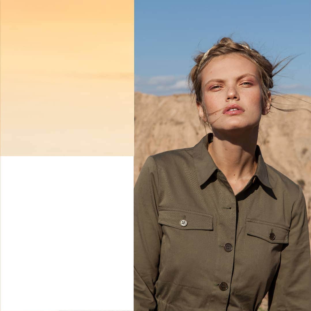 ベンシモンのインスタグラム：「INSPIRATION SURPLUS La saharienne Bensimon 2019. On la veut authentique dans une belle gabardine fine à porter comme une sur-chemise... Une veste à porter chic en coordonné avec nos pantalons, ou non ! > Toujours inspirée par le surplus, notre collection été 2019 met en avant des pièces intemporelles nées du vestiaire militaire, pas de doute l’esprit Bensimon perdure 40 ans plus tard ! 🇬🇧 The safari jacket by Bensimon. In 2019, we want it authentic in a pretty light gabardine, to be wear like a shirt... A chic jacket! > Always inspired by the surplus, our Summer collection puts timeless pieces in the spotlight born from the military garment. No doubt the Bensimon spirit is still there! #bensimon #surplus #PE19」